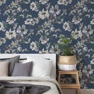 GoodHome Amazo Blue Floral Textured Wallpaper GoodHome Amazo Blue Floral Textured Wallpaper -trade point store goodhome amazo blue floral textured wallpaper5059340408491 01i