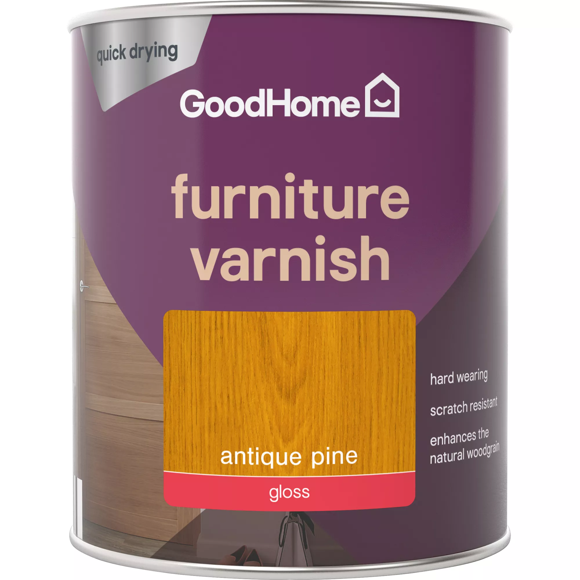 GoodHome Antique Pine Gloss Multi-surface Furniture Wood varnish, 750ml GoodHome Antique Pine Gloss Multi-surface Furniture Wood Varnish, 750ml -trade point store goodhome antique pine gloss multi surface furniture wood varnish 750ml5059340486901 02c