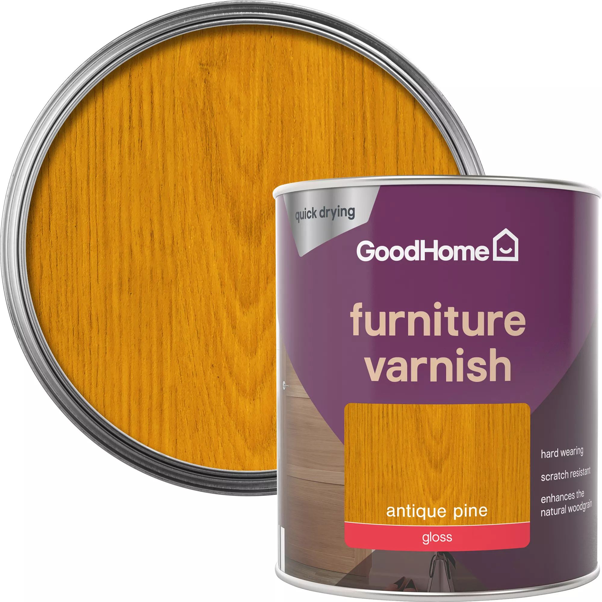 GoodHome Antique Pine Gloss Multi-surface Furniture Wood varnish, 750ml GoodHome Antique Pine Gloss Multi-surface Furniture Wood Varnish, 750ml -trade point store goodhome antique pine gloss multi surface furniture wood varnish 750ml5059340486901 21c