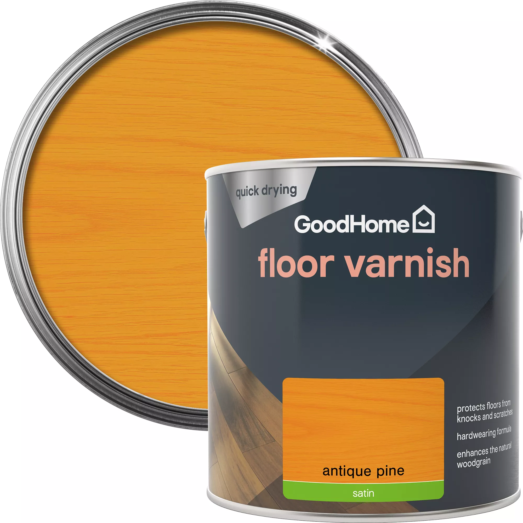 GoodHome Antique Pine Satin Floor Wood varnish, 2.5L GoodHome Antique Pine Satin Floor Wood Varnish, 2.5L -trade point store goodhome antique pine satin floor wood varnish 2 5l5059340486994 21c
