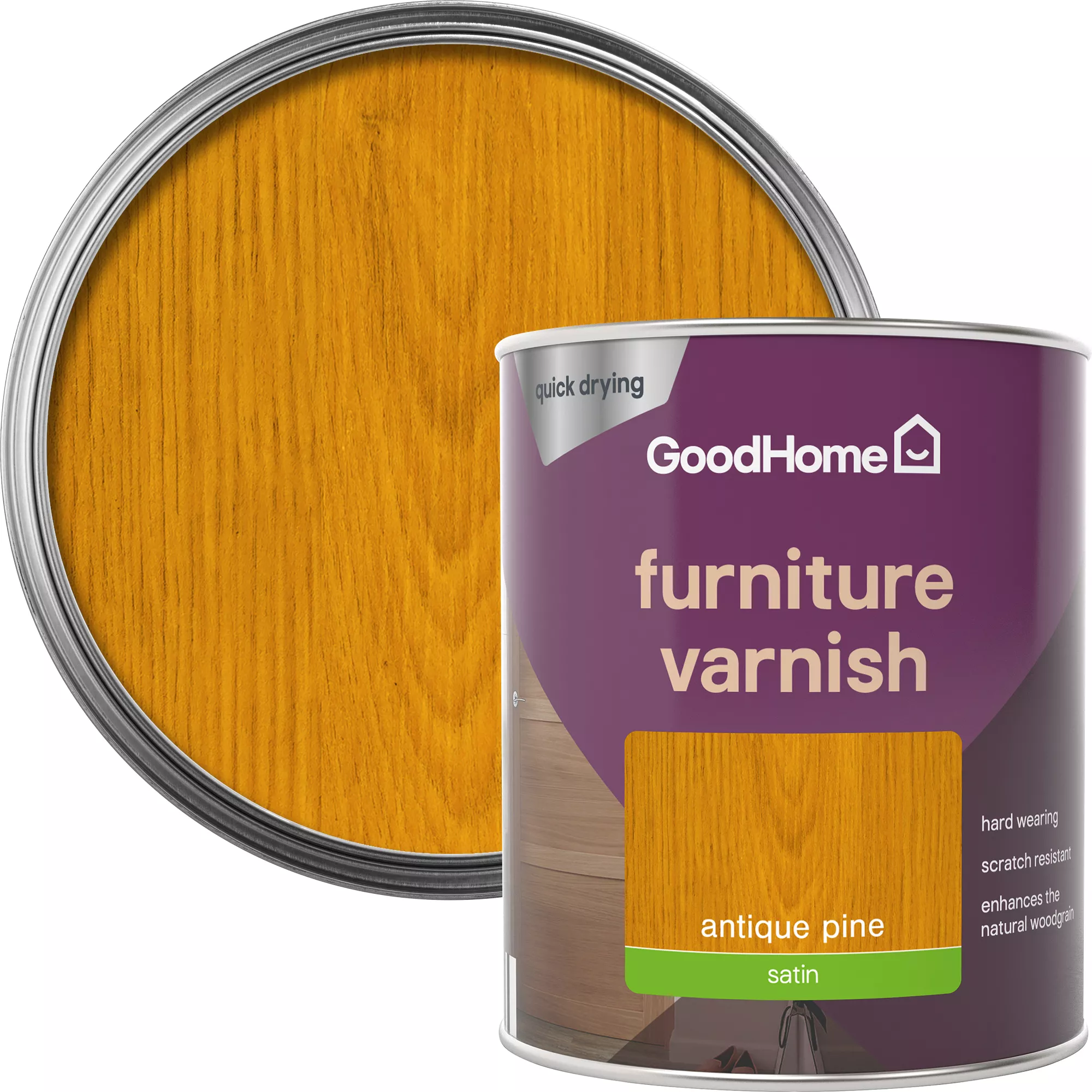 GoodHome Antique Pine Satin Multi-surface Furniture Wood varnish, 750ml GoodHome Antique Pine Satin Multi-surface Furniture Wood Varnish, 750ml -trade point store goodhome antique pine satin multi surface furniture wood varnish 750ml5059340486857 21c
