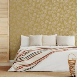 GoodHome Barnsley Ochre Leaves Metallic Effect Textured Wallpaper 4 GoodHome Barnsley Ochre Leaves Metallic Effect Textured Wallpaper -trade point store goodhome barnsley ochre leaves metallic effect textured wallpaper5059340410517 01i