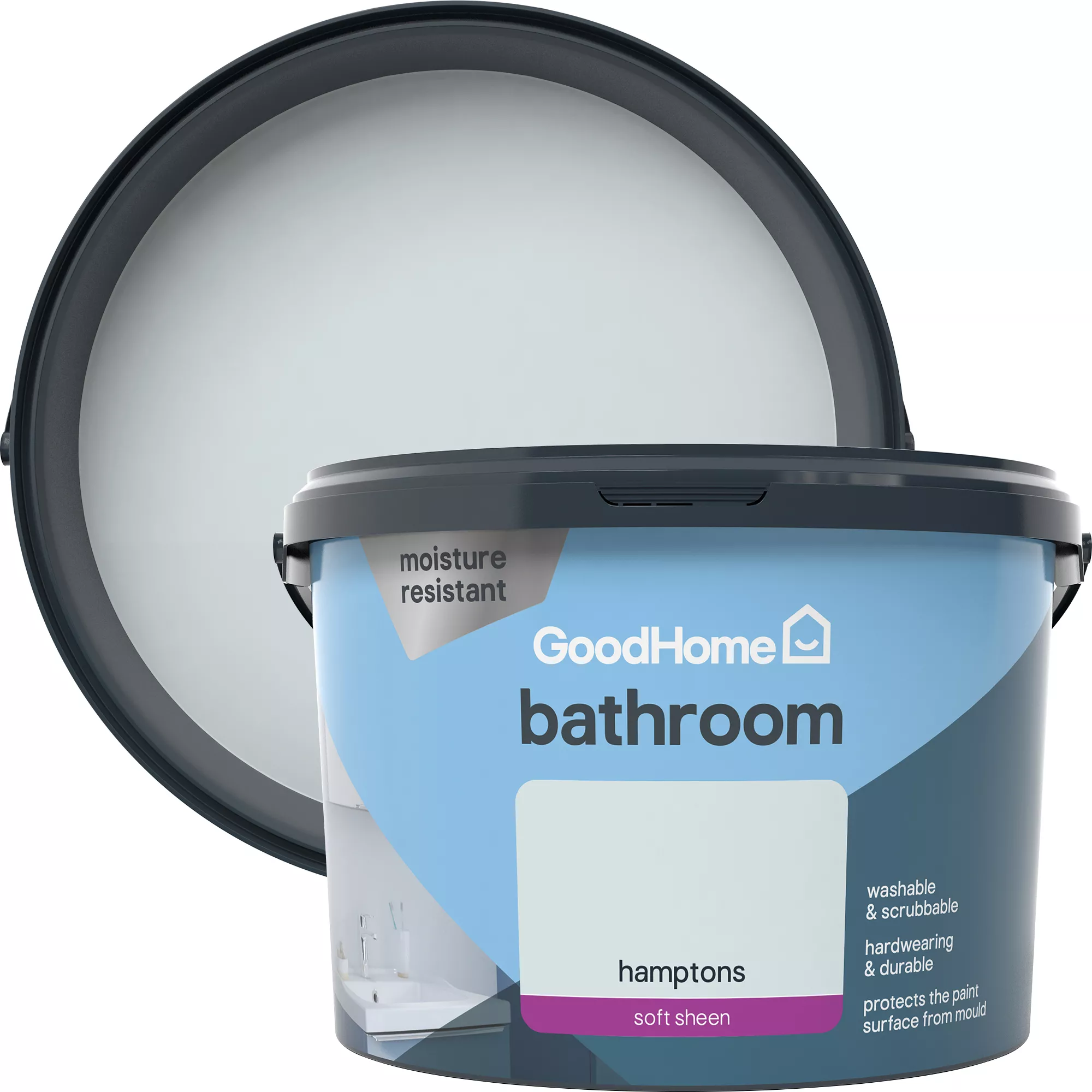 GoodHome Bathroom Hamptons Soft sheen Emulsion paint, 2.5L GoodHome Bathroom Hamptons Soft Sheen Emulsion Paint, 2.5L -trade point store goodhome bathroom hamptons soft sheen emulsion paint 2 5l3663602591245 37c