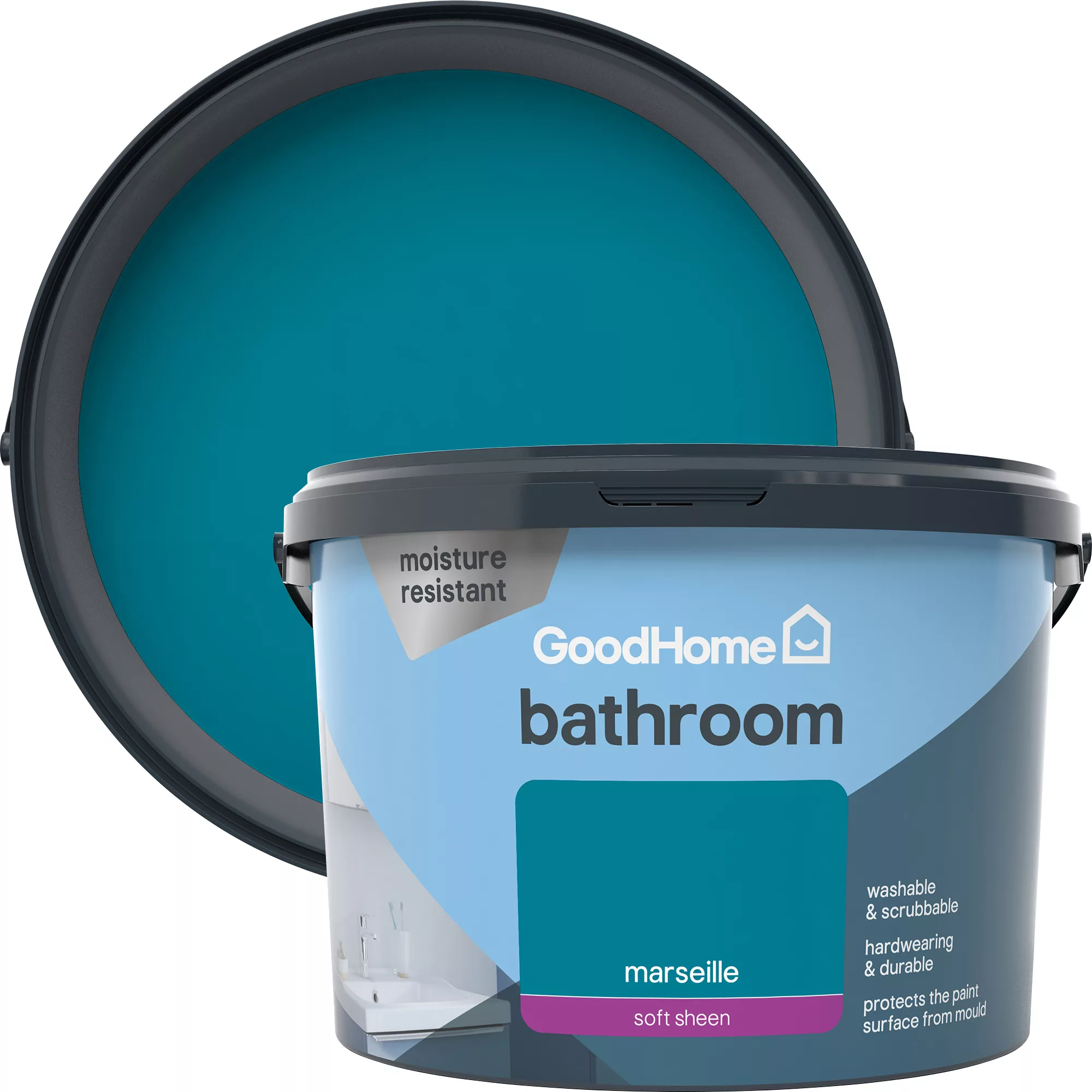 GoodHome Bathroom Marseille Soft sheen Emulsion paint, 2.5L GoodHome Bathroom Marseille Soft Sheen Emulsion Paint, 2.5L -trade point store goodhome bathroom marseille soft sheen emulsion paint 2 5l3663602592297 37c