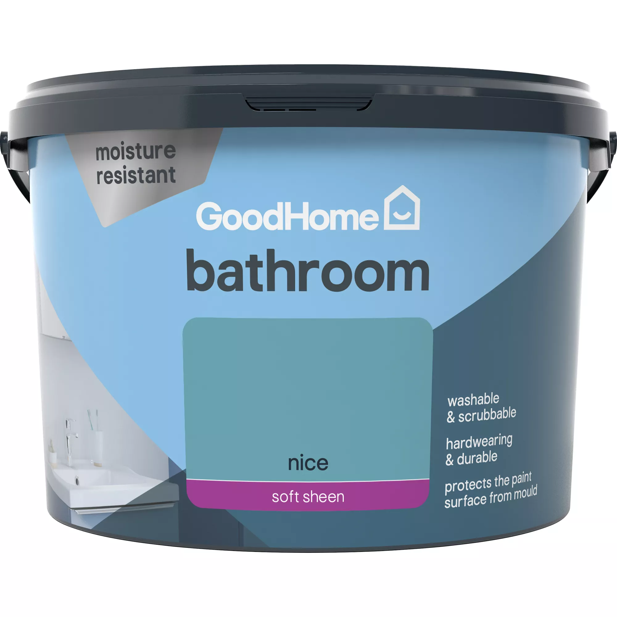 GoodHome Bathroom Nice Soft sheen Emulsion paint, 2.5L GoodHome Bathroom Nice Soft Sheen Emulsion Paint, 2.5L -trade point store goodhome bathroom nice soft sheen emulsion paint 2 5l3663602592273 02c