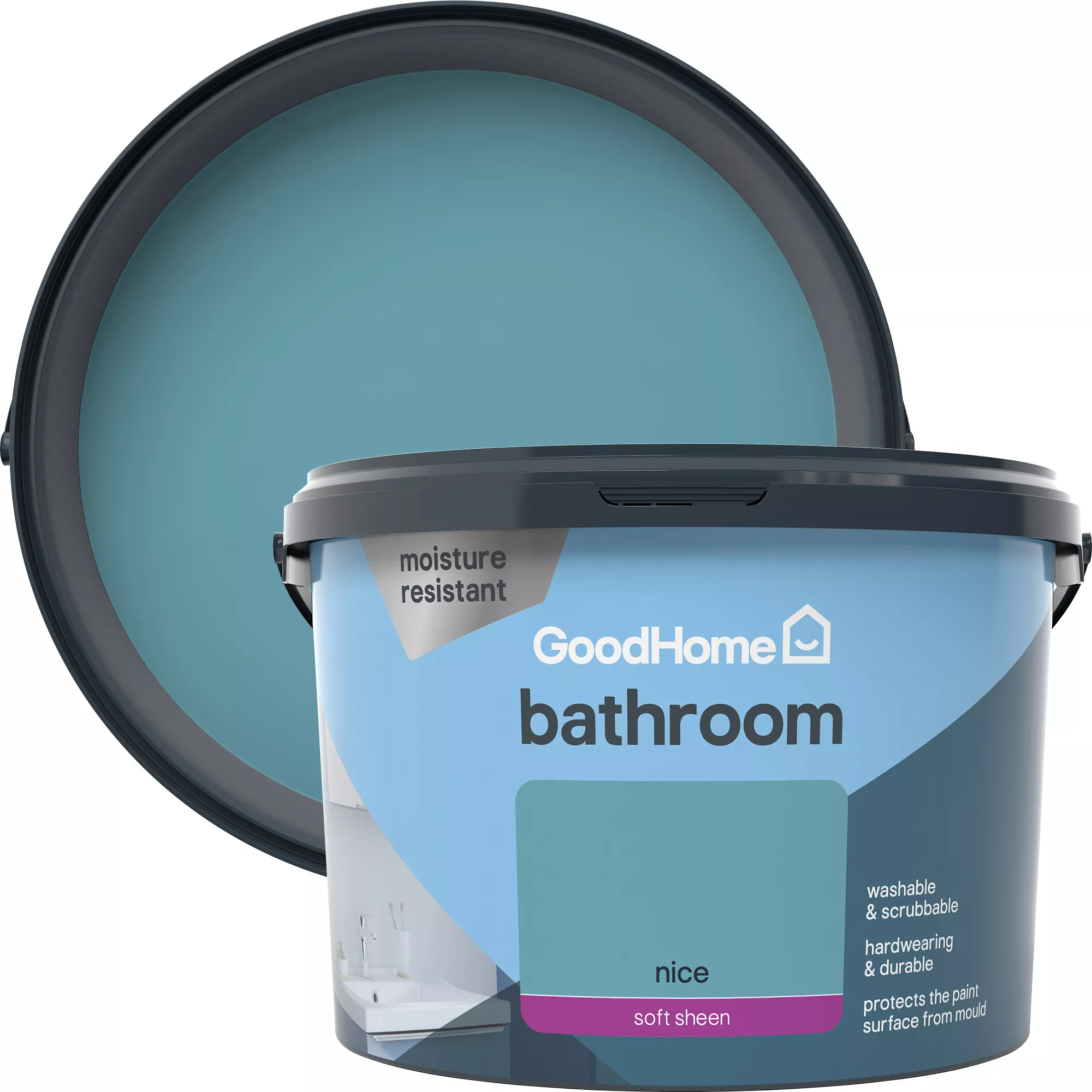 GoodHome Bathroom Nice Soft sheen Emulsion paint, 2.5L GoodHome Bathroom Nice Soft Sheen Emulsion Paint, 2.5L -trade point store goodhome bathroom nice soft sheen emulsion paint 2 5l3663602592273 37c