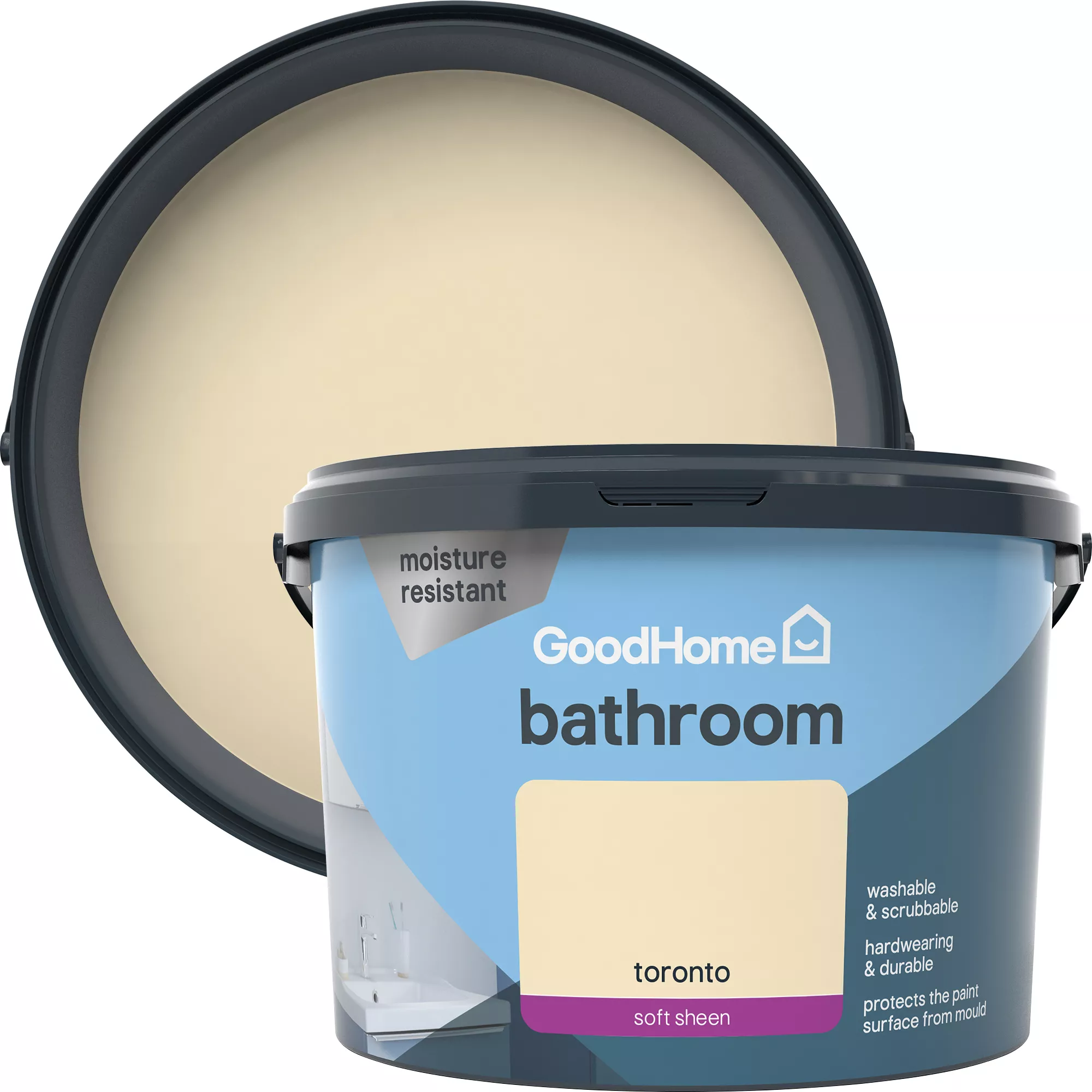 GoodHome Bathroom Toronto Soft sheen Emulsion paint, 2.5L GoodHome Bathroom Toronto Soft Sheen Emulsion Paint, 2.5L -trade point store goodhome bathroom toronto soft sheen emulsion paint 2 5l3663602591085 37c