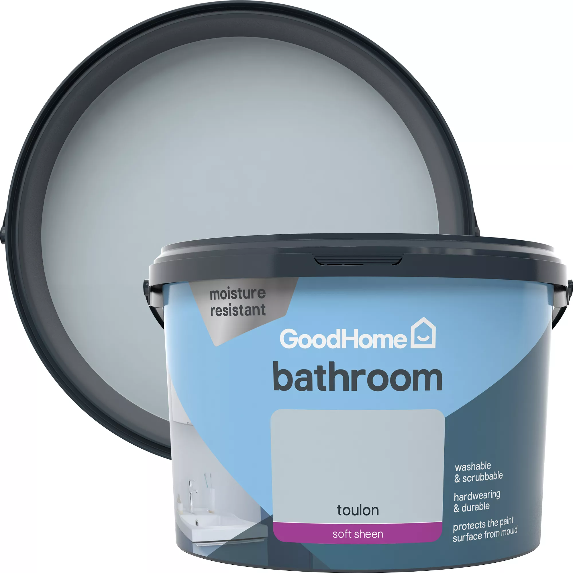 GoodHome Bathroom Toulon Soft sheen Emulsion paint, 2.5L GoodHome Bathroom Toulon Soft Sheen Emulsion Paint, 2.5L -trade point store goodhome bathroom toulon soft sheen emulsion paint 2 5l3663602591146 37c