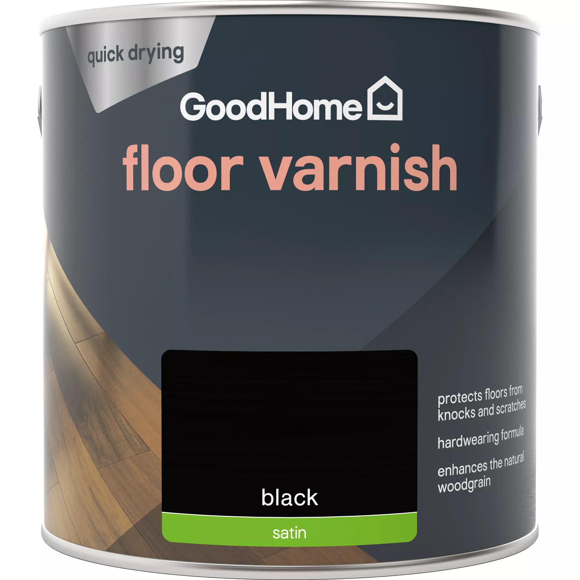 GoodHome Black Satin Floor Wood varnish, 2.5L GoodHome Black Satin Floor Wood Varnish, 2.5L -trade point store goodhome black satin floor wood varnish 2 5l5059340487021 02c