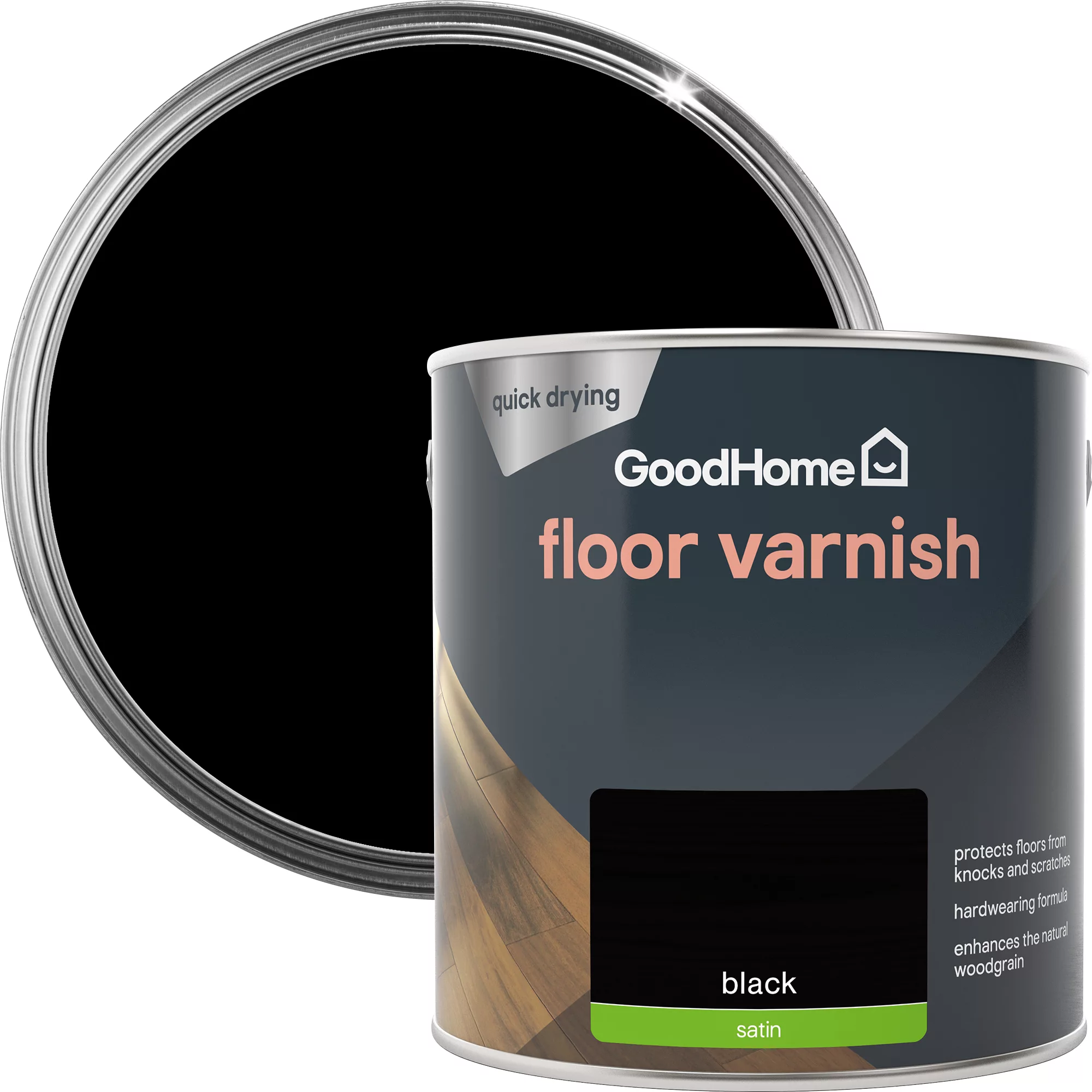 GoodHome Black Satin Floor Wood varnish, 2.5L GoodHome Black Satin Floor Wood Varnish, 2.5L -trade point store goodhome black satin floor wood varnish 2 5l5059340487021 21c