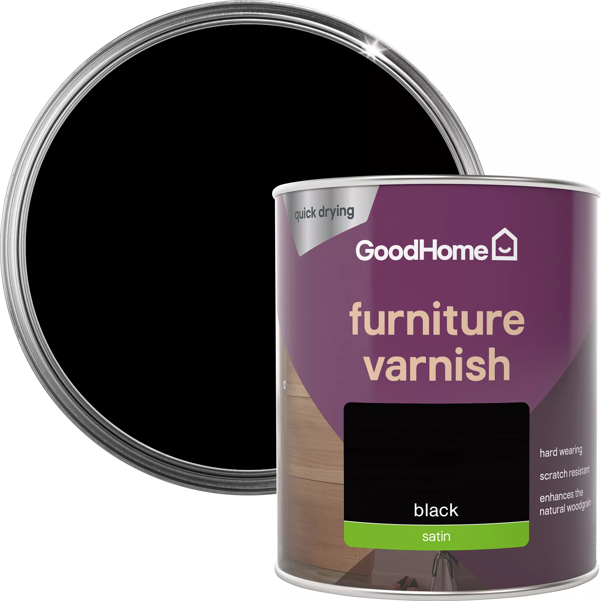 GoodHome Black Satin Multi-surface Furniture Wood varnish, 750ml GoodHome Black Satin Multi-surface Furniture Wood Varnish, 750ml -trade point store goodhome black satin multi surface furniture wood varnish 750ml5059340486864 21c