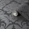 GoodHome Chalfont Charcoal Damask Glitter Effect Textured Wallpaper