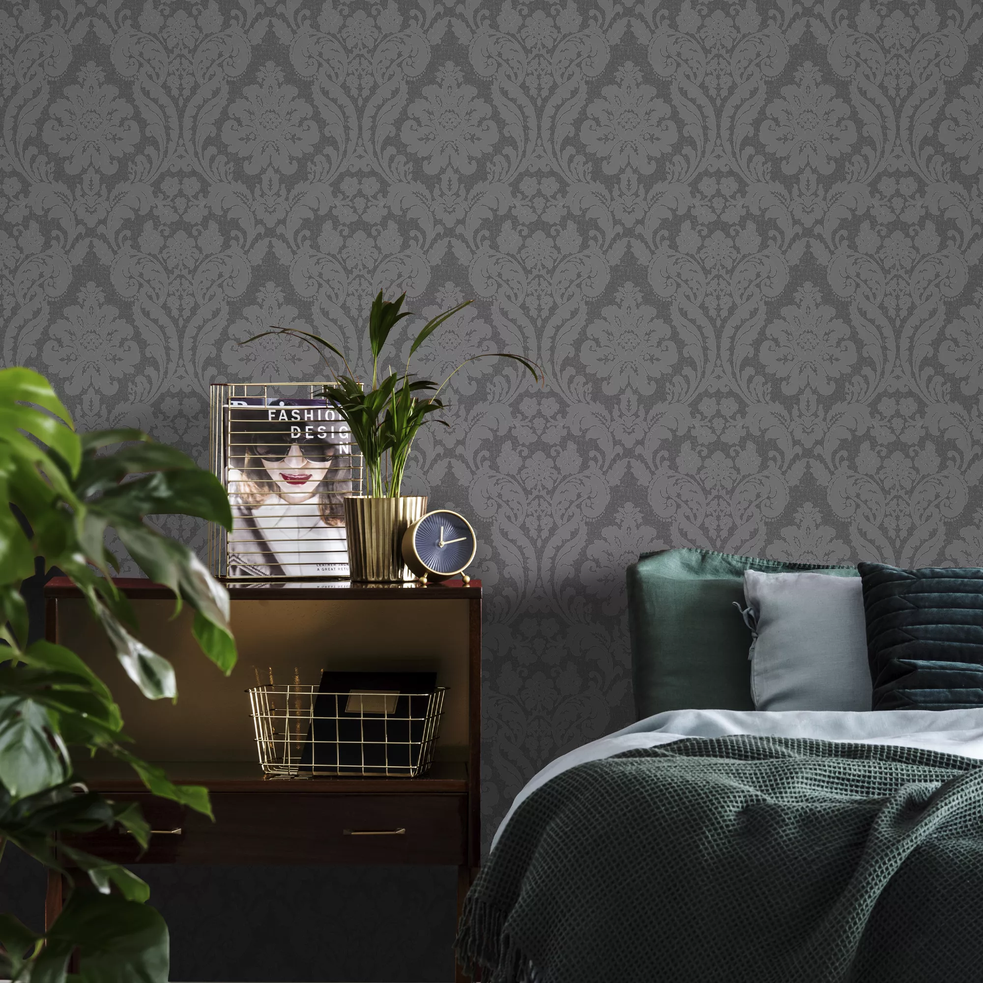 GoodHome Chalfont Charcoal Damask Glitter effect Textured Wallpaper GoodHome Chalfont Charcoal Damask Glitter Effect Textured Wallpaper -trade point store goodhome chalfont charcoal damask glitter effect textured wallpaper5059340410708 20i