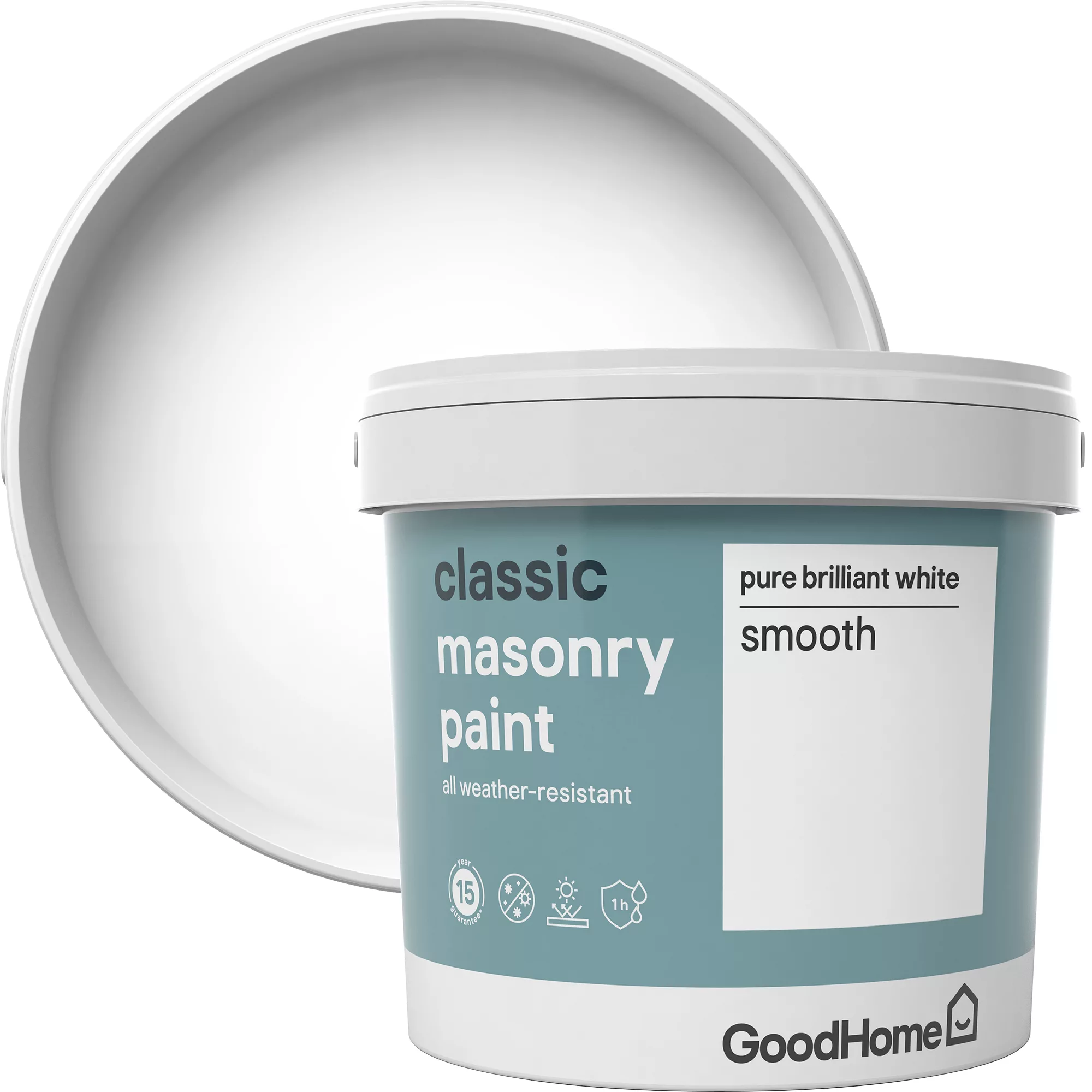 GoodHome Classic Pure brilliant white Smooth Matt Masonry paint, 5L GoodHome Classic Pure Brilliant White Smooth Matt Masonry Paint, 5L -trade point store goodhome classic pure brilliant white smooth matt masonry paint 5l3663602520795 02c bq