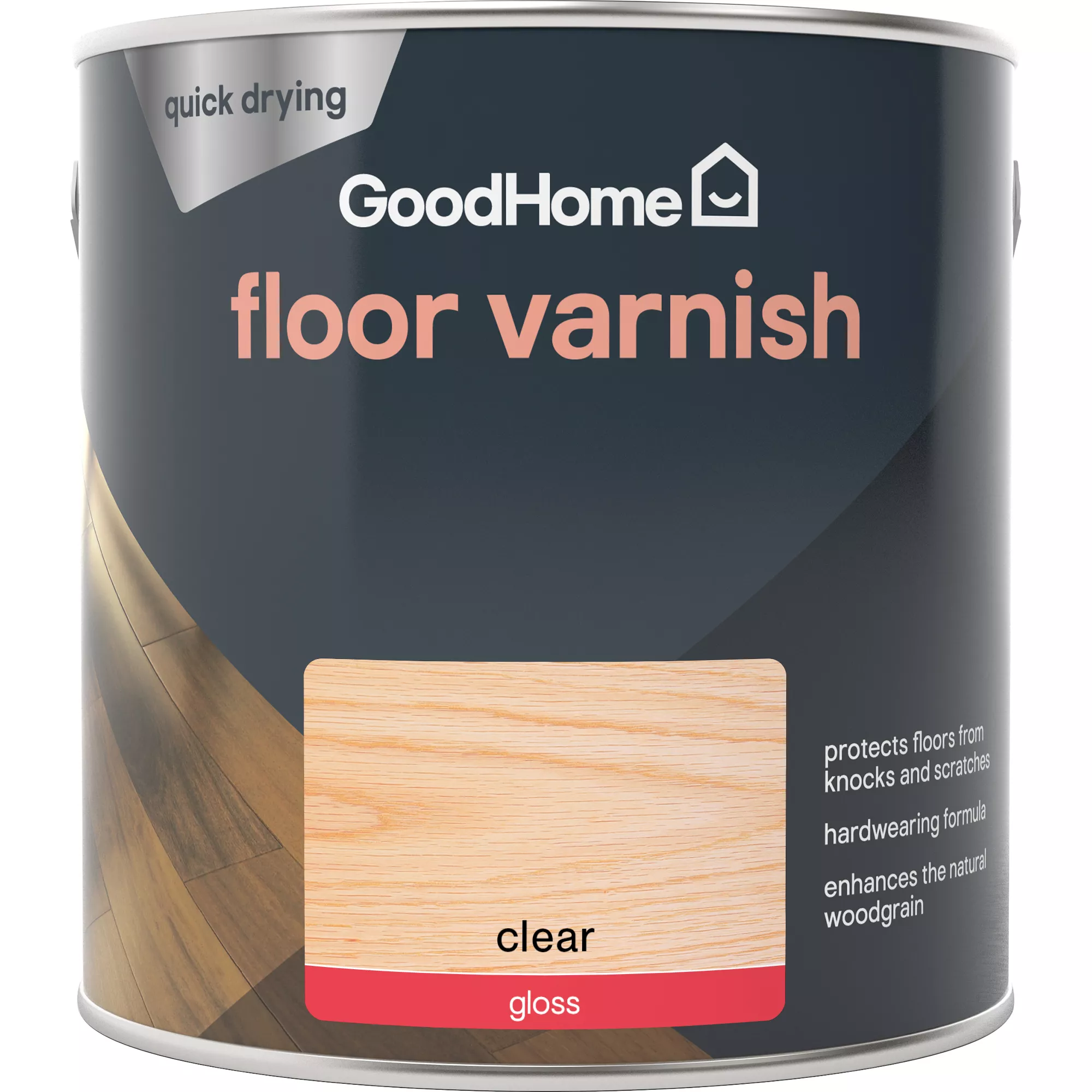 GoodHome Clear Gloss Floor Wood varnish, 2.5L GoodHome Clear Gloss Floor Wood Varnish, 2.5L -trade point store goodhome clear gloss floor wood varnish 2 5l5059340486949 02c