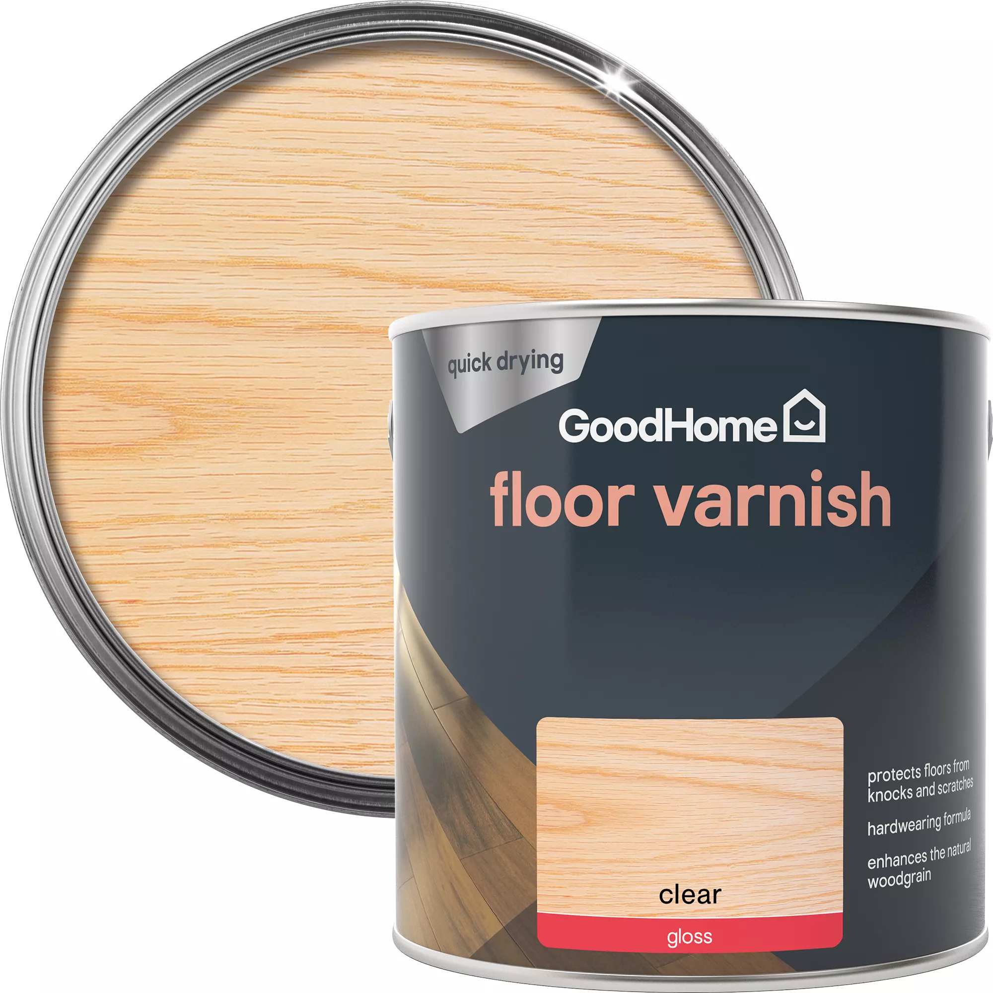 GoodHome Clear Gloss Floor Wood varnish, 2.5L GoodHome Clear Gloss Floor Wood Varnish, 2.5L -trade point store goodhome clear gloss floor wood varnish 2 5l5059340486949 21c