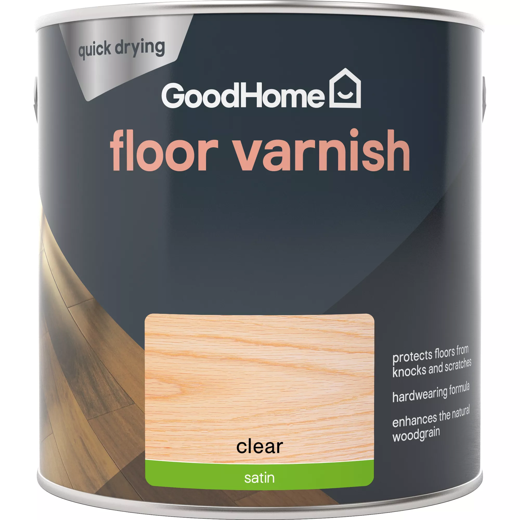 GoodHome Clear Satin Floor Wood varnish, 2.5L GoodHome Clear Satin Floor Wood Varnish, 2.5L -trade point store goodhome clear satin floor wood varnish 2 5l5059340486956 02c