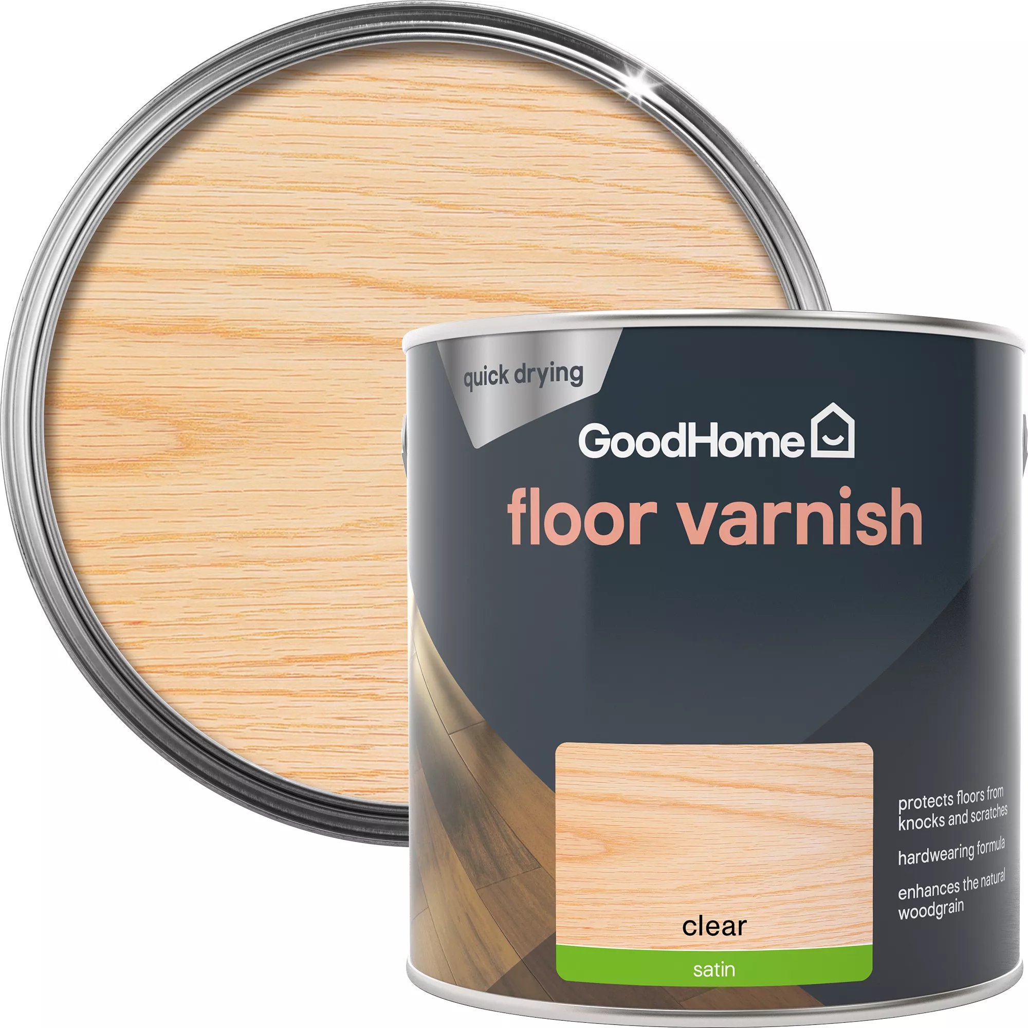 GoodHome Clear Satin Floor Wood varnish, 2.5L GoodHome Clear Satin Floor Wood Varnish, 2.5L -trade point store goodhome clear satin floor wood varnish 2 5l5059340486956 21c