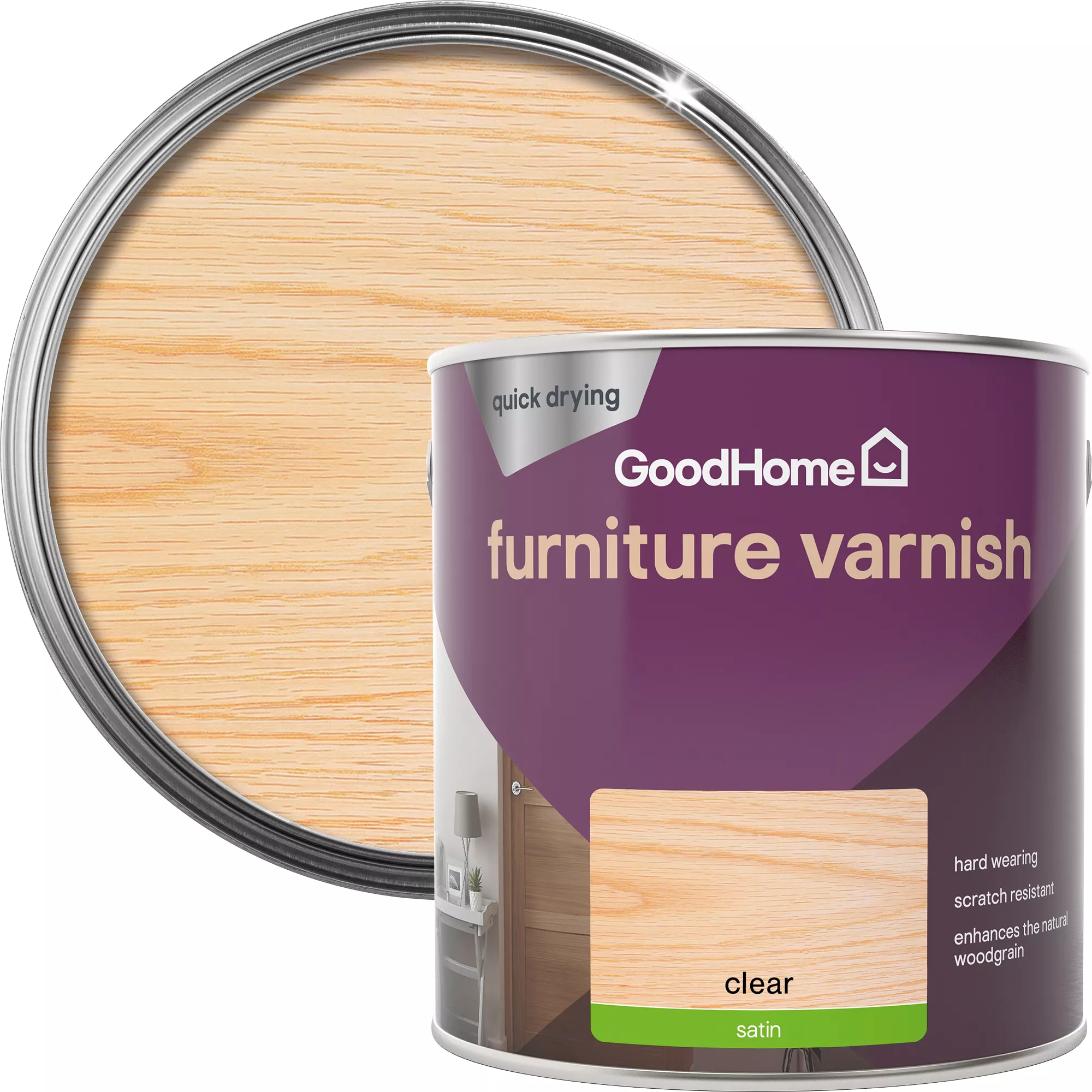 GoodHome Clear Satin Multi-surface Furniture Wood varnish, 2.5L GoodHome Clear Satin Multi-surface Furniture Wood Varnish, 2.5L -trade point store goodhome clear satin multi surface furniture wood varnish 2 5l5059340486604 21c