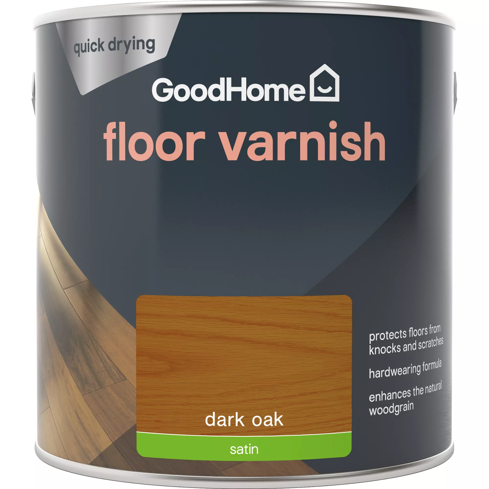 GoodHome Dark Oak Satin Floor Wood varnish, 2.5L GoodHome Dark Oak Satin Floor Wood Varnish, 2.5L -trade point store goodhome dark oak satin floor wood varnish 2 5l5059340486970 02c
