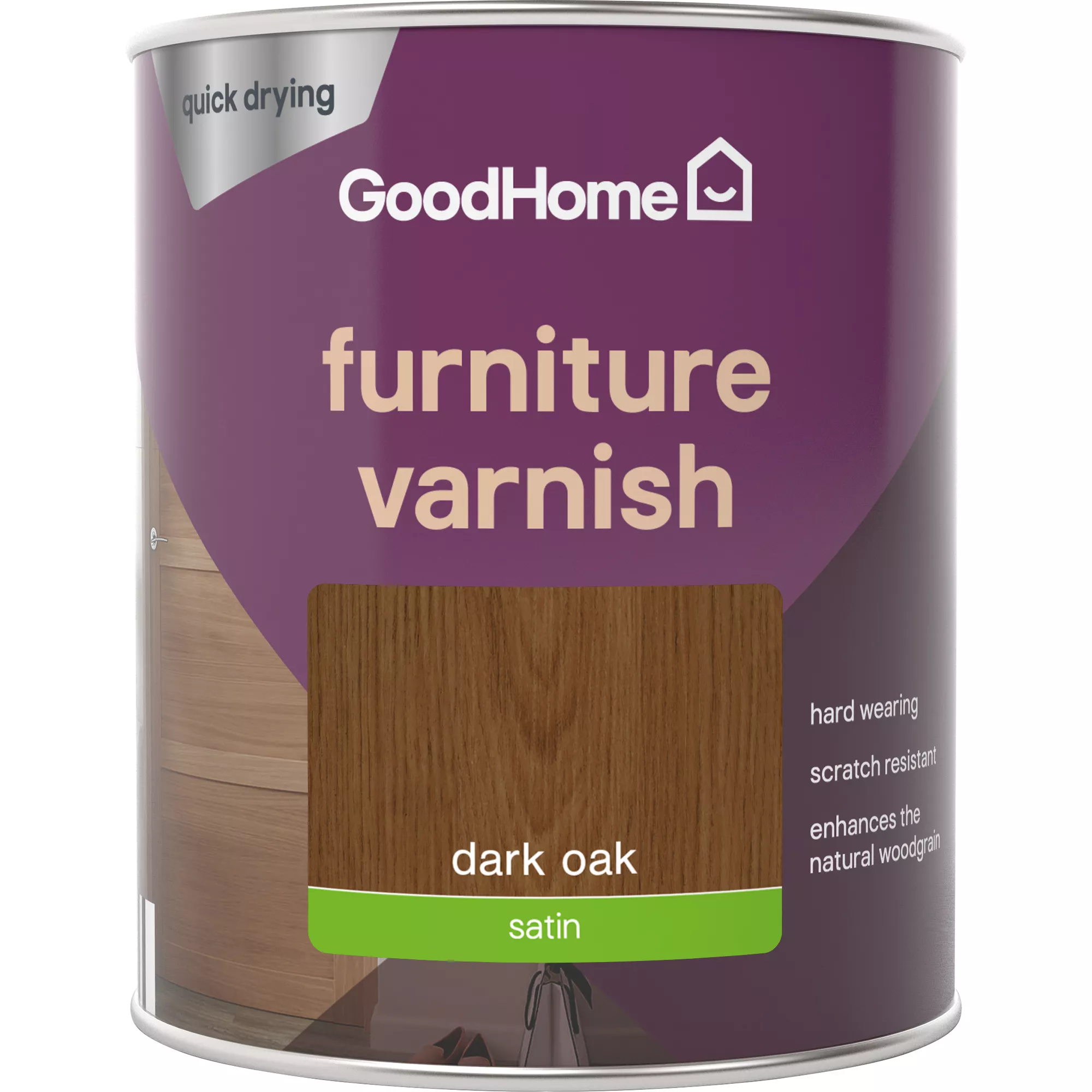 GoodHome Dark Oak Satin Multi-surface Furniture Wood varnish, 750ml GoodHome Dark Oak Satin Multi-surface Furniture Wood Varnish, 750ml -trade point store goodhome dark oak satin multi surface furniture wood varnish 750ml5059340486819 02c