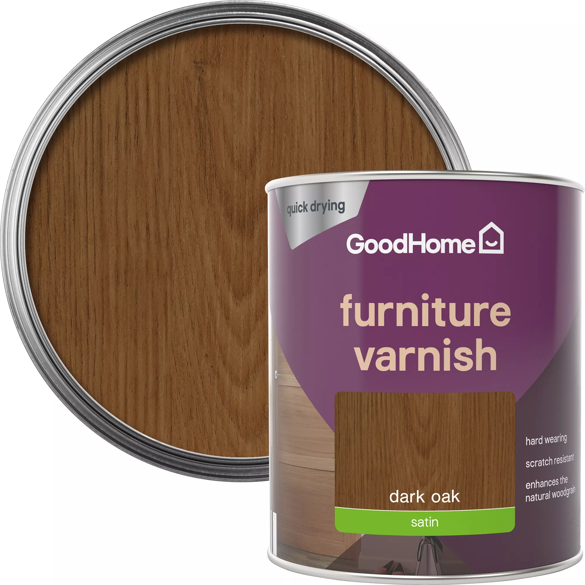 GoodHome Dark Oak Satin Multi-surface Furniture Wood varnish, 750ml GoodHome Dark Oak Satin Multi-surface Furniture Wood Varnish, 750ml -trade point store goodhome dark oak satin multi surface furniture wood varnish 750ml5059340486819 21c