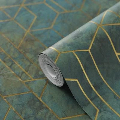 GoodHome Diap Teal Geometric Metallic effect Textured Wallpaper GoodHome Diap Teal Geometric Metallic Effect Textured Wallpaper -trade point store goodhome diap teal geometric metallic effect textured wallpaper5059340409023 01c