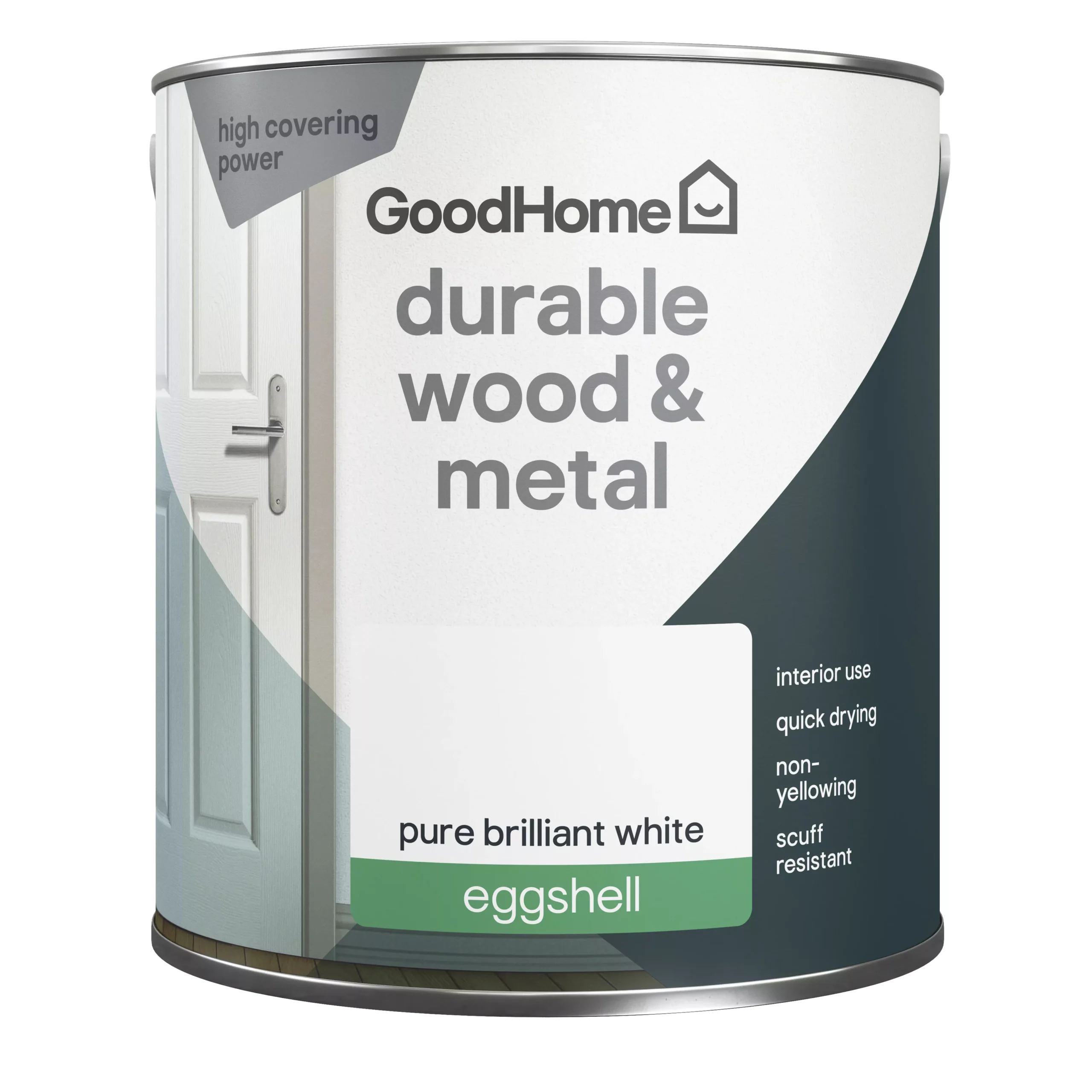 GoodHome Durable Pure Brilliant White Eggshell Metal & wood paint, 2.5L GoodHome Durable Pure Brilliant White Eggshell Metal & Wood Paint, 2.5L -trade point store goodhome durable pure brilliant white eggshell metal wood paint 2 5l5059340188294 02c scaled