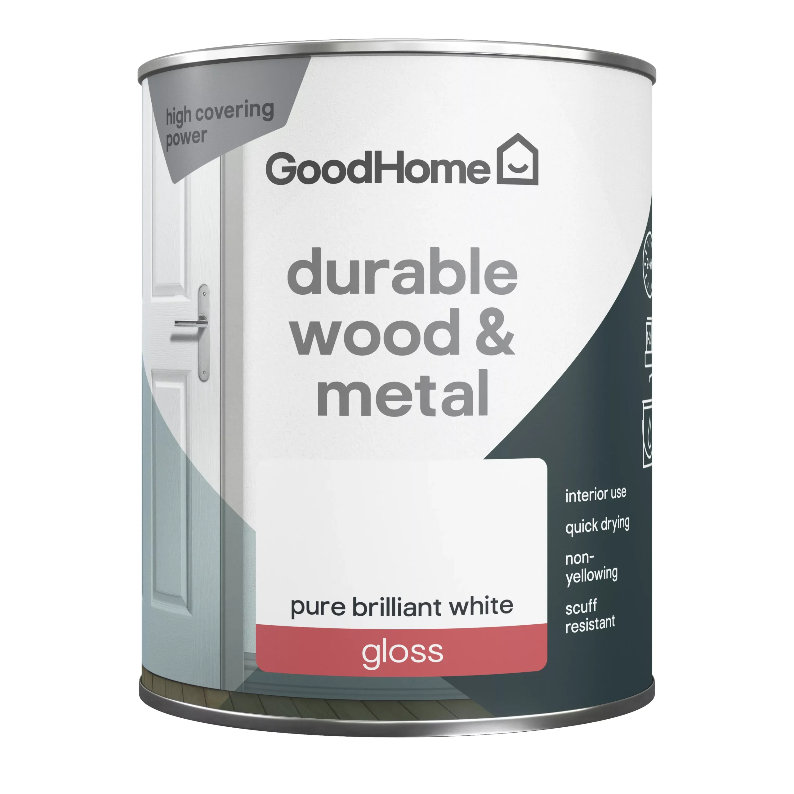 GoodHome Durable Pure Brilliant White Gloss Metal & wood paint, 750ml GoodHome Durable Pure Brilliant White Gloss Metal & Wood Paint, 750ml -trade point store goodhome durable pure brilliant white gloss metal wood paint 750ml5059340188324 02c scaled