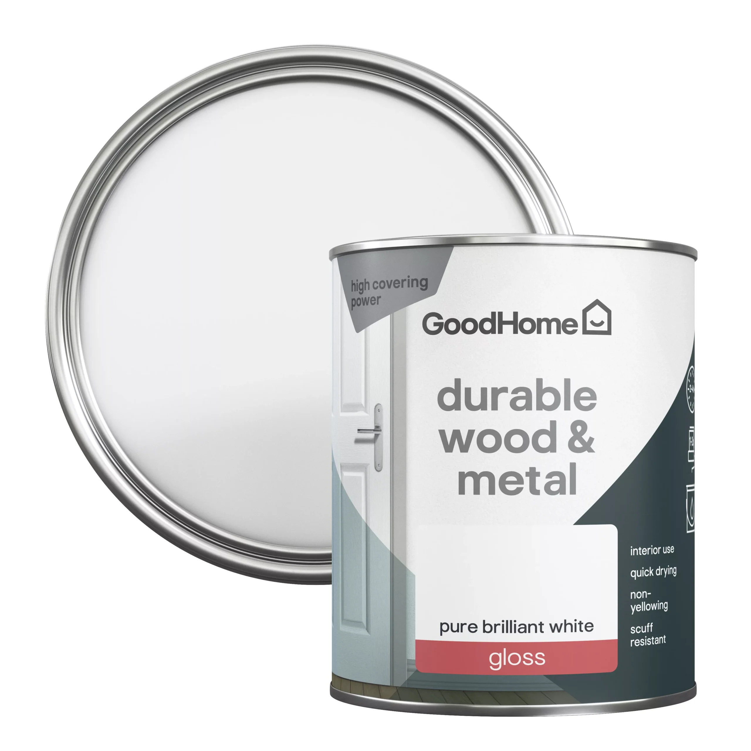 GoodHome Durable Pure Brilliant White Gloss Metal & wood paint, 750ml GoodHome Durable Pure Brilliant White Gloss Metal & Wood Paint, 750ml -trade point store goodhome durable pure brilliant white gloss metal wood paint 750ml5059340188324 21c scaled