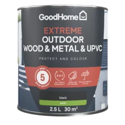 GoodHome Extreme Outdoor Black Satinwood Multi-surface Paint, 2.5L 3 GoodHome Extreme Outdoor Black Satinwood Multi-surface Paint, 2.5L -trade point store goodhome extreme outdoor black satinwood multi surface paint 2 5l5059340297088 02c