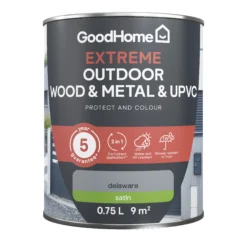 GoodHome Extreme Outdoor Delaware Satinwood Multi-surface Paint, 750ml 3 GoodHome Extreme Outdoor Delaware Satinwood Multi-surface Paint, 750ml -trade point store goodhome extreme outdoor delaware satinwood multi surface paint 750ml5059340297057 02c