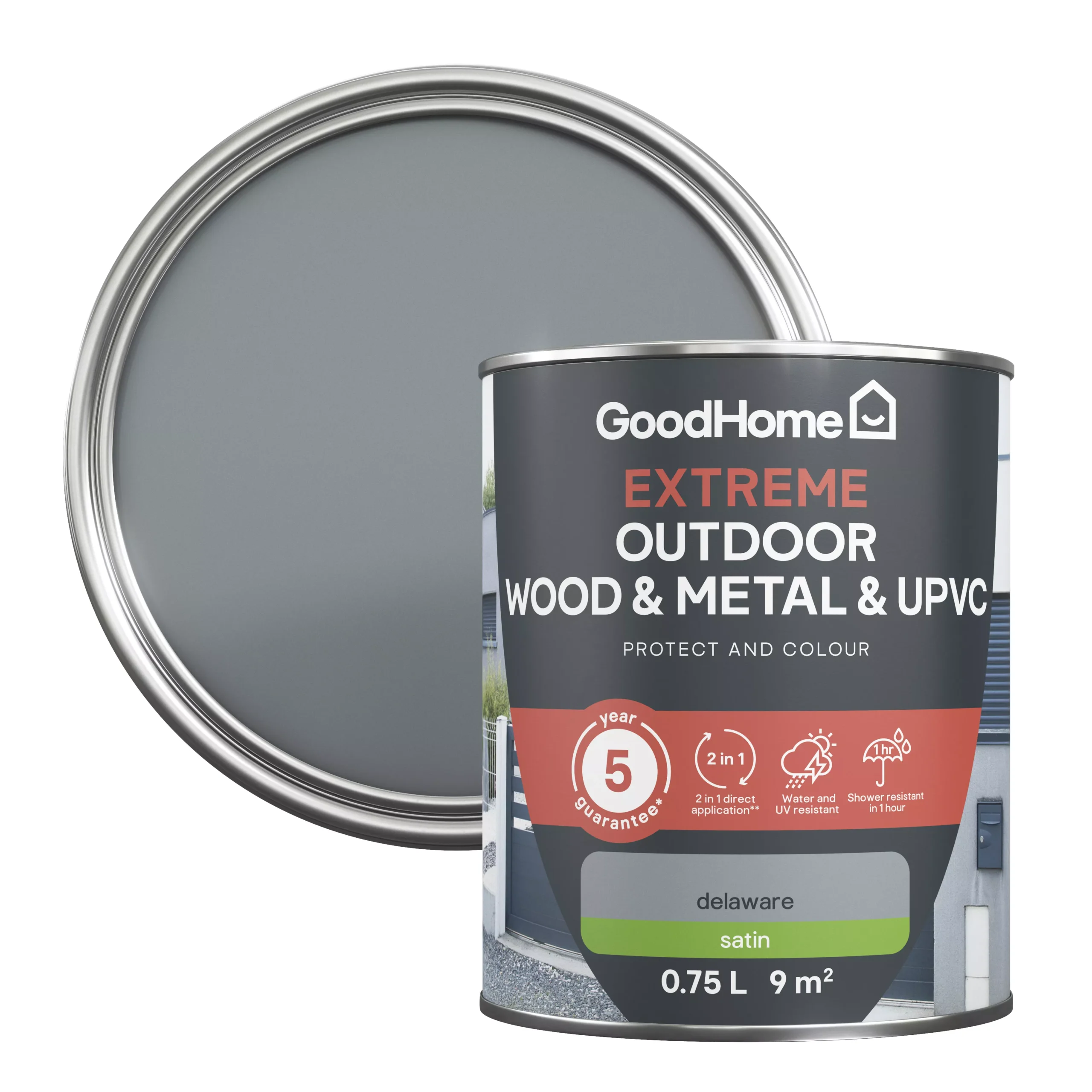 GoodHome Extreme Outdoor Delaware Satinwood Multi-surface paint, 750ml GoodHome Extreme Outdoor Delaware Satinwood Multi-surface Paint, 750ml -trade point store goodhome extreme outdoor delaware satinwood multi surface paint 750ml5059340297057 21c scaled