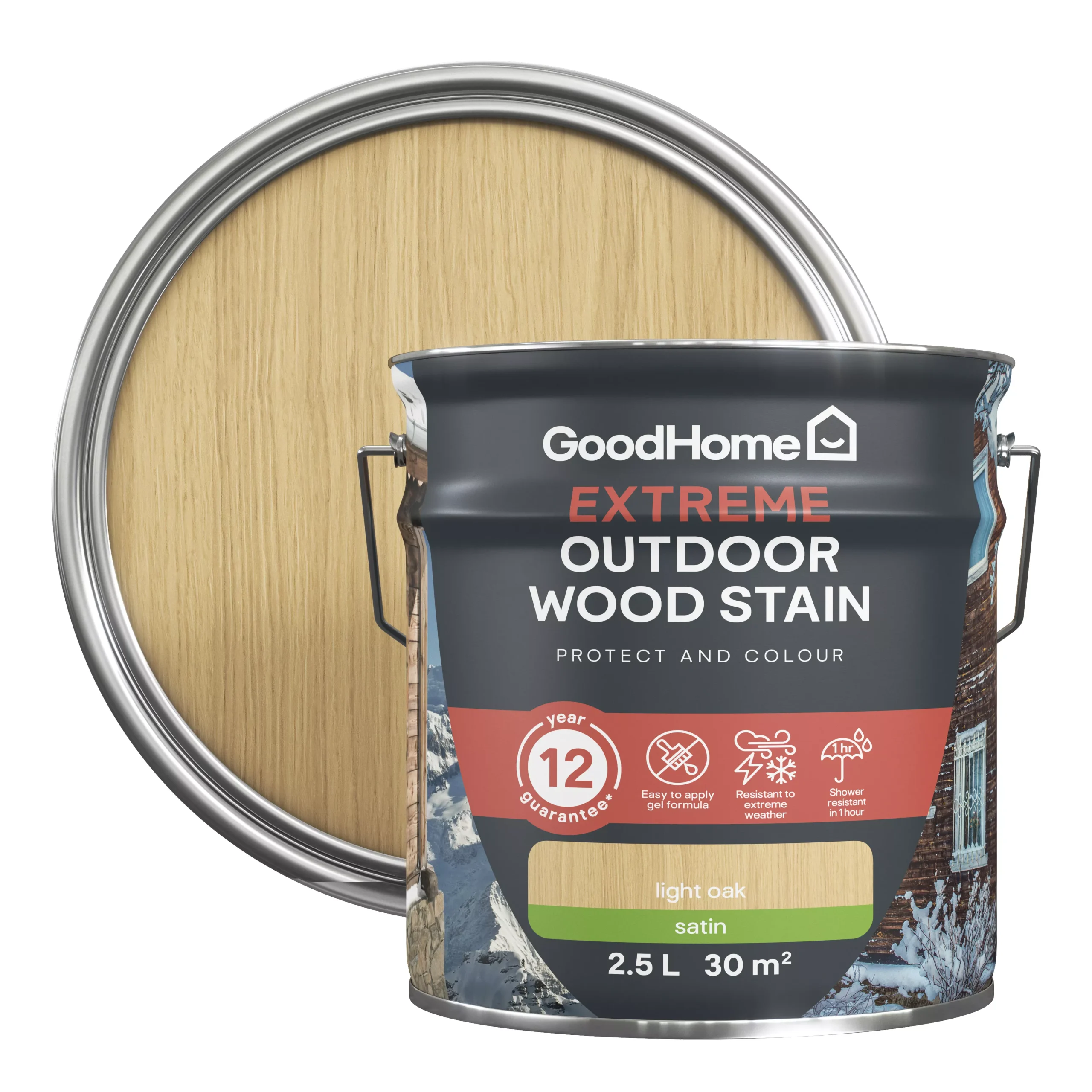 GoodHome Extreme Outdoor Light Oak Satin Quick dry Wood stain, 2.5L GoodHome Extreme Outdoor Light Oak Satin Quick Dry Wood Stain, 2.5L -trade point store goodhome extreme outdoor light oak satin quick dry wood stain 2 5l5059340297521 21c scaled