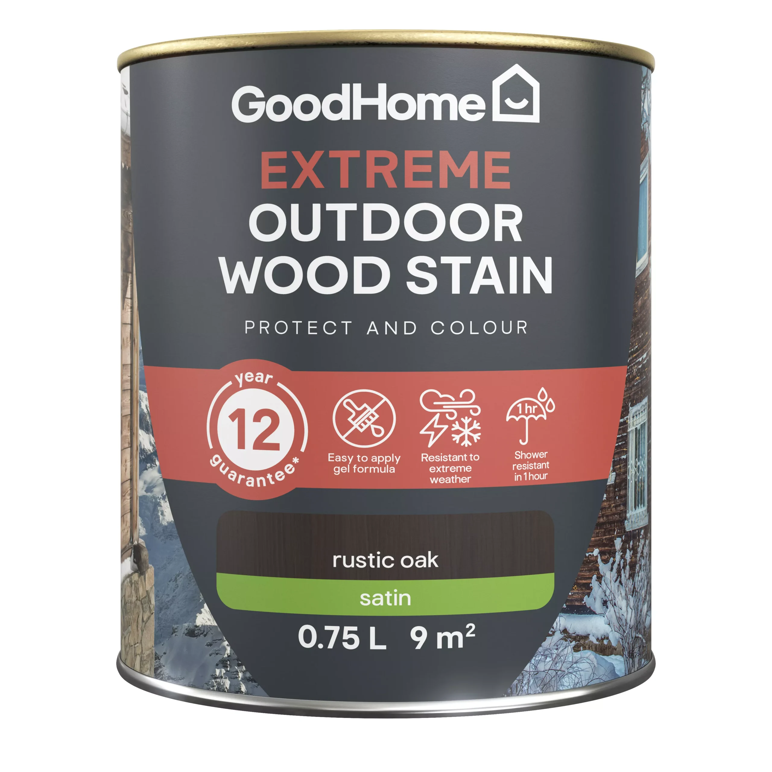 GoodHome Extreme Outdoor Rustic Oak Satin Quick dry Wood stain, 750ml GoodHome Extreme Outdoor Rustic Oak Satin Quick Dry Wood Stain, 750ml -trade point store goodhome extreme outdoor rustic oak satin quick dry wood stain 750ml5059340297507 02c scaled