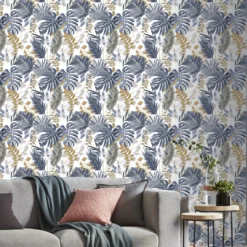 GoodHome Ferula Blue Tropical Leaves Textured Wallpaper 5 GoodHome Ferula Blue Tropical Leaves Textured Wallpaper -trade point store goodhome ferula blue tropical leaves textured wallpaper3663602561446 02i bq