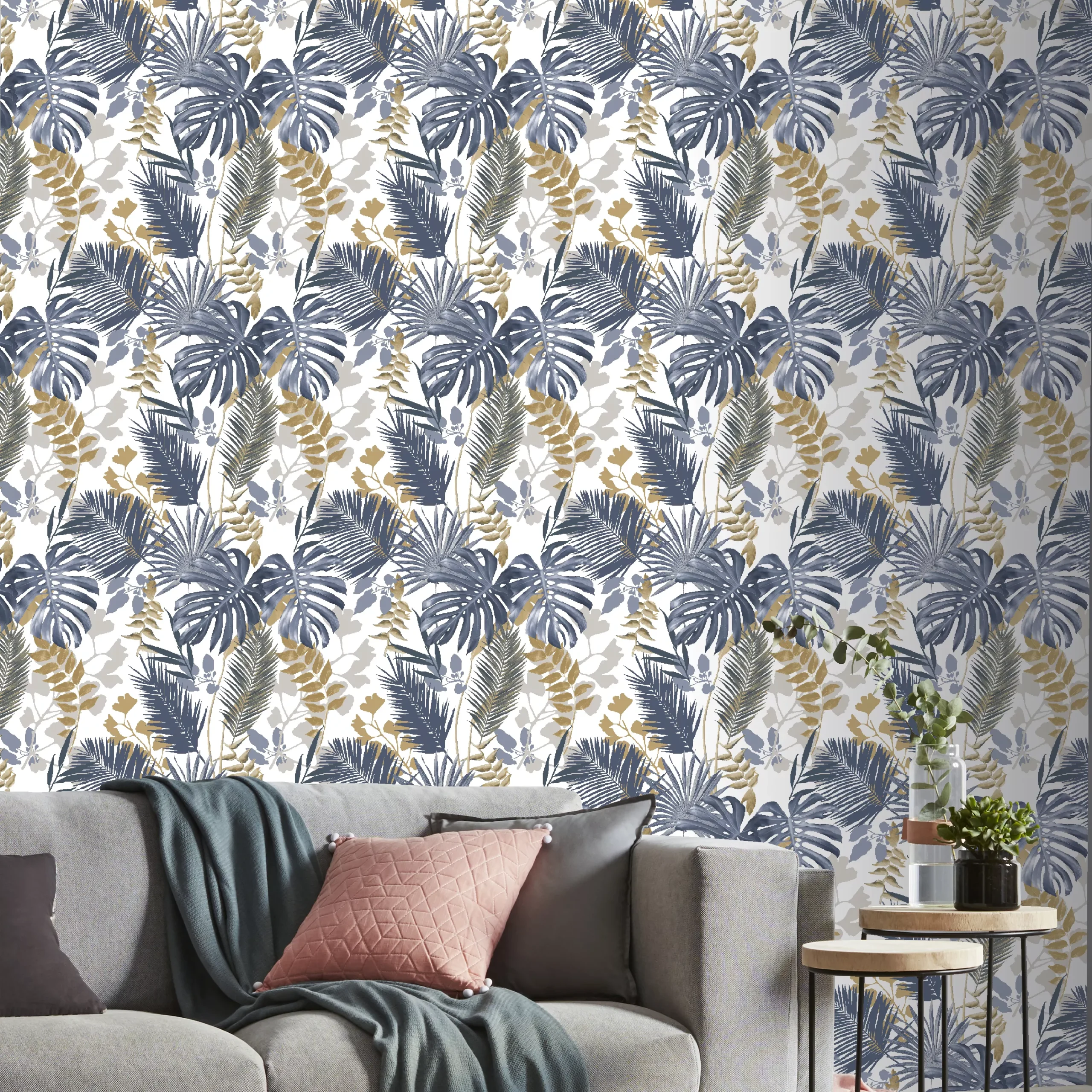 GoodHome Ferula Blue Tropical leaves Textured Wallpaper GoodHome Ferula Blue Tropical Leaves Textured Wallpaper -trade point store goodhome ferula blue tropical leaves textured wallpaper3663602561446 02i bq scaled