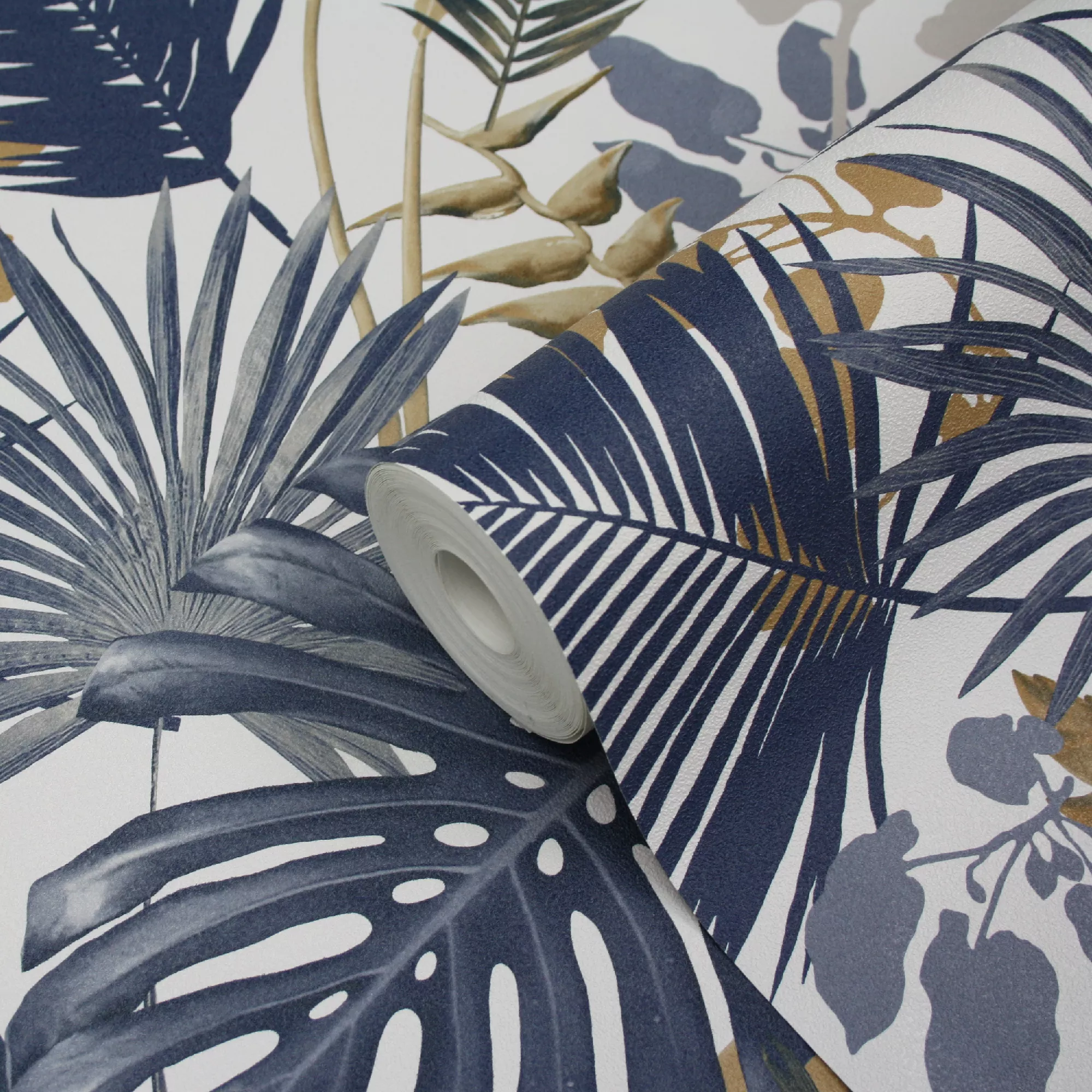 GoodHome Ferula Blue Tropical leaves Textured Wallpaper GoodHome Ferula Blue Tropical Leaves Textured Wallpaper -trade point store goodhome ferula blue tropical leaves textured wallpaper3663602561446 36c bq