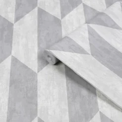 GoodHome Garnet Grey Geometric Silver Effect Textured Wallpaper