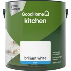 GoodHome Kitchen Brilliant White Matt Emulsion Paint, 2.5L -trade point store goodhome kitchen brilliant white matt emulsion paint 2 5l5059340232058 02c bq