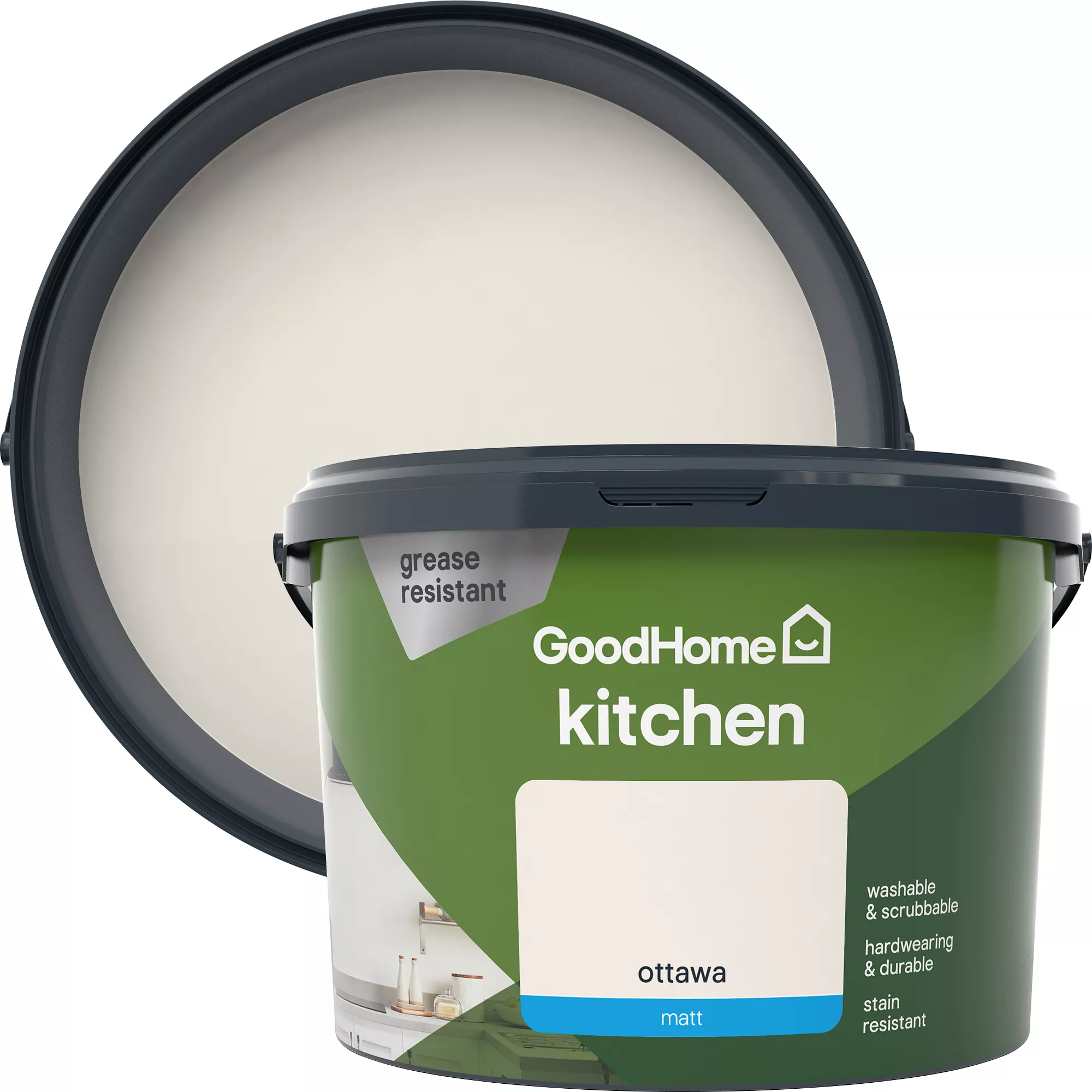 GoodHome Kitchen Ottawa Matt Emulsion paint, 2.5L GoodHome Kitchen Ottawa Matt Emulsion Paint, 2.5L -trade point store goodhome kitchen ottawa matt emulsion paint 2 5l3663602404606 37c