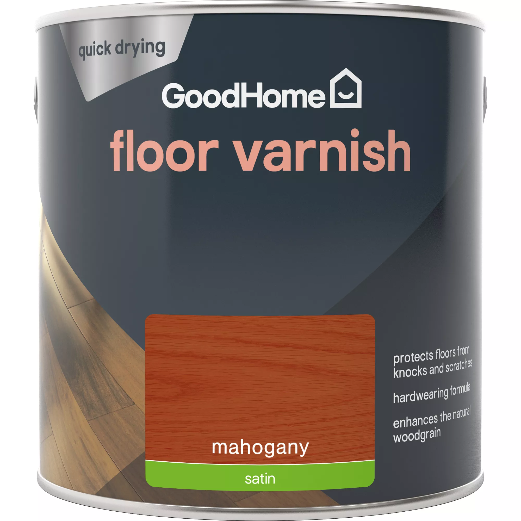 GoodHome Mahogany Satin Floor Wood varnish, 2.5L GoodHome Mahogany Satin Floor Wood Varnish, 2.5L -trade point store goodhome mahogany satin floor wood varnish 2 5l5059340487007 02c