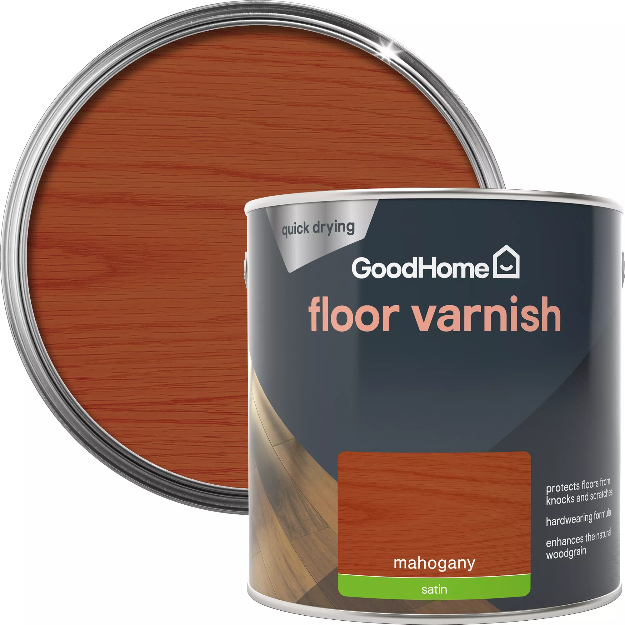 GoodHome Mahogany Satin Floor Wood varnish, 2.5L GoodHome Mahogany Satin Floor Wood Varnish, 2.5L -trade point store goodhome mahogany satin floor wood varnish 2 5l5059340487007 21c