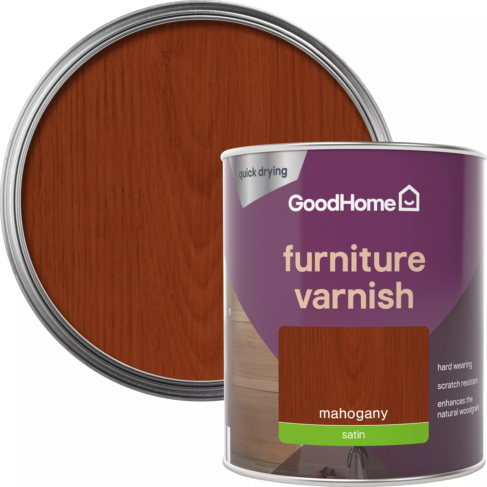GoodHome Mahogany Satin Multi-surface Furniture Wood varnish, 750ml GoodHome Mahogany Satin Multi-surface Furniture Wood Varnish, 750ml -trade point store goodhome mahogany satin multi surface furniture wood varnish 750ml5059340486833 21c