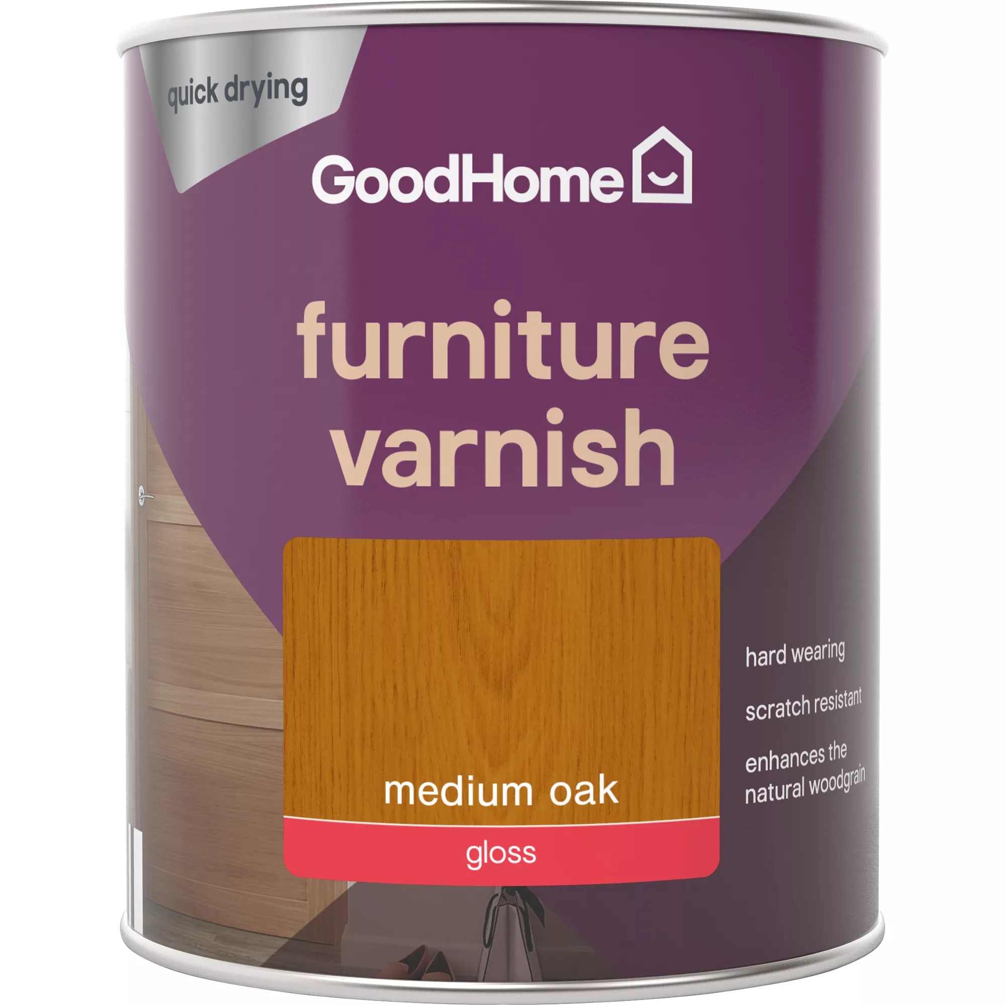 GoodHome Medium Oak Gloss Multi-surface Furniture Wood varnish, 750ml GoodHome Medium Oak Gloss Multi-surface Furniture Wood Varnish, 750ml -trade point store goodhome medium oak gloss multi surface furniture wood varnish 750ml5059340486871 02c