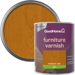 GoodHome Medium Oak Satin Multi-surface Furniture Wood Varnish, 750ml