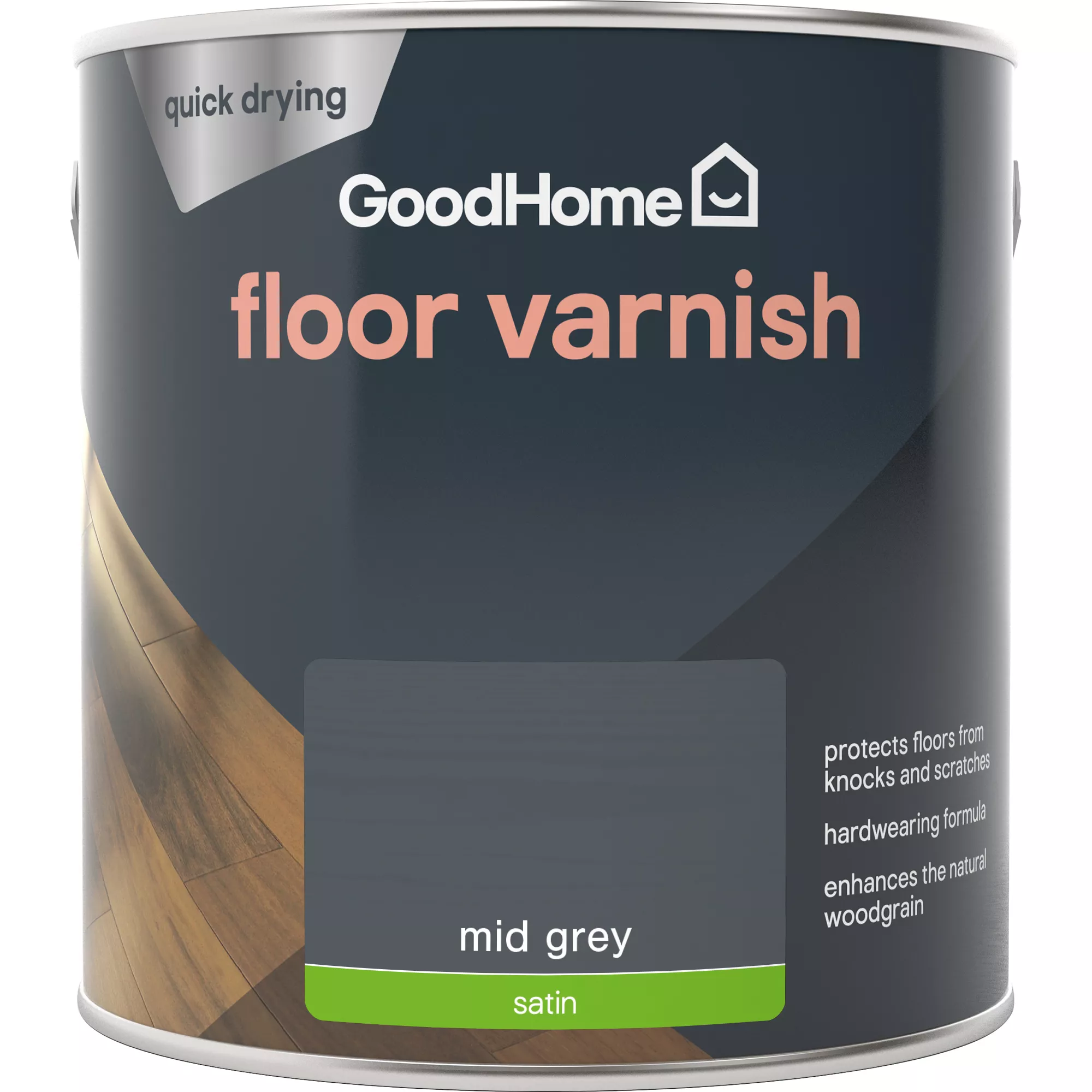 GoodHome Mid Grey Satin Floor Wood varnish, 2.5L GoodHome Mid Grey Satin Floor Wood Varnish, 2.5L -trade point store goodhome mid grey satin floor wood varnish 2 5l5059340487014 02c