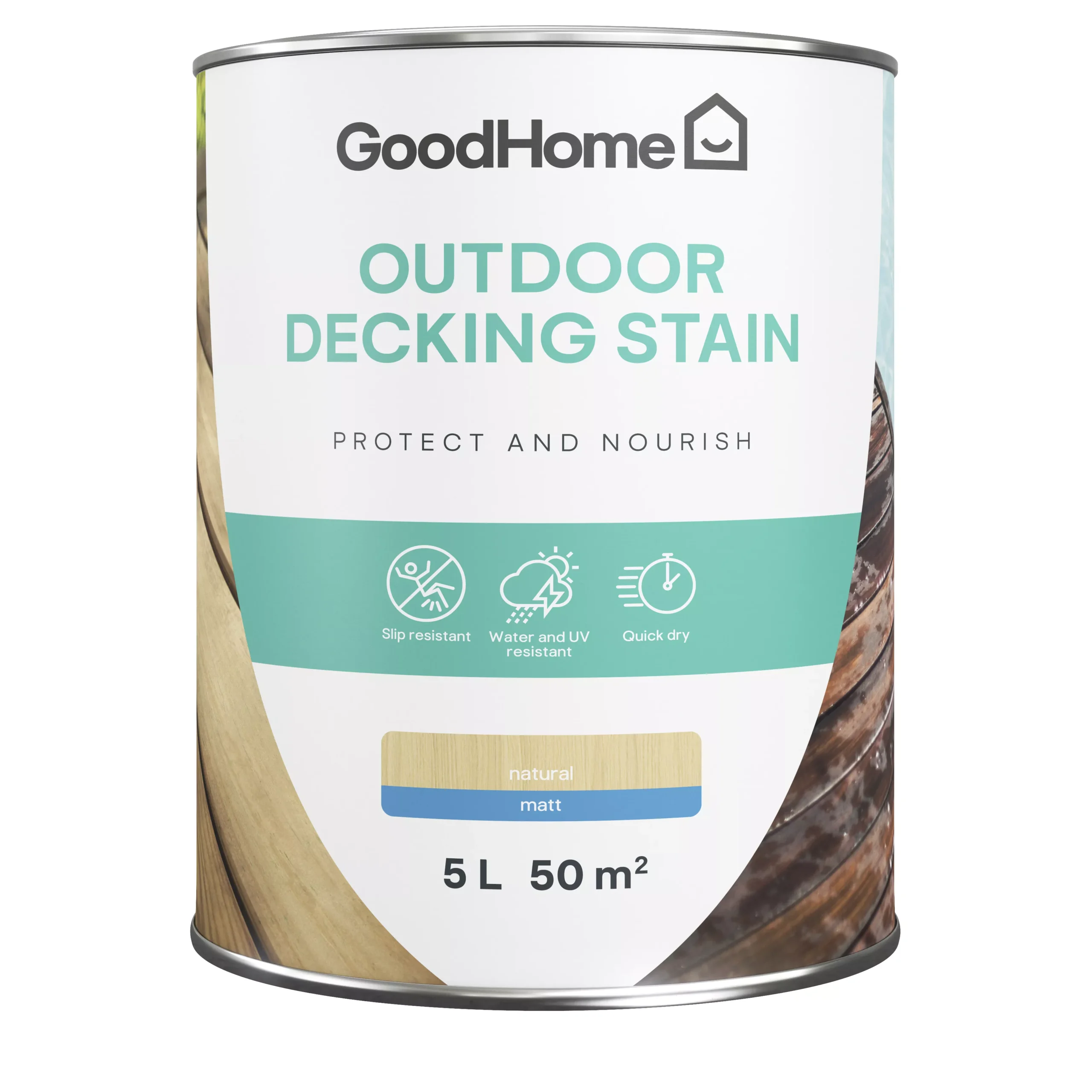 GoodHome Natural Matt Quick dry Decking Wood stain, 5L GoodHome Natural Matt Quick Dry Decking Wood Stain, 5L -trade point store goodhome natural matt quick dry decking wood stain 5l5059340297194 02c scaled