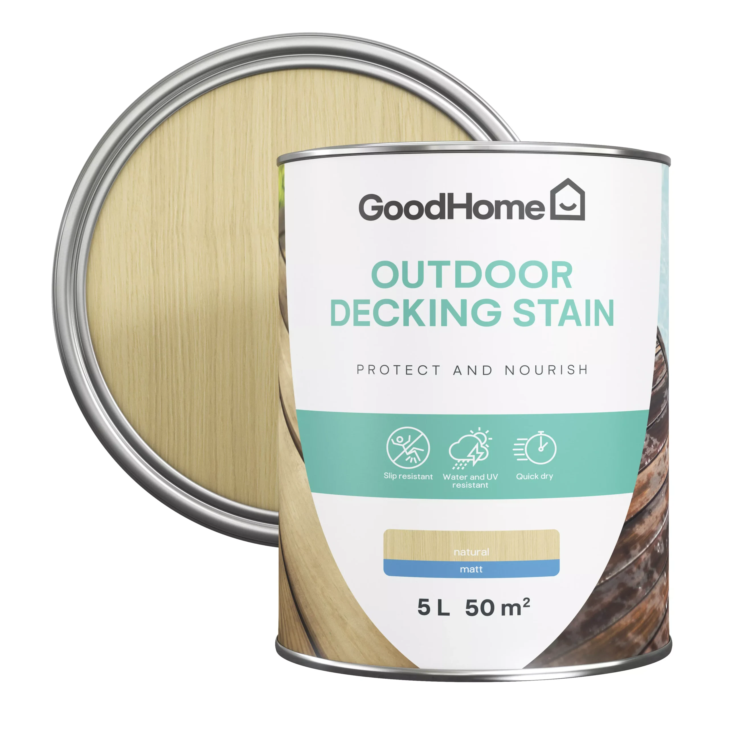 GoodHome Natural Matt Quick dry Decking Wood stain, 5L GoodHome Natural Matt Quick Dry Decking Wood Stain, 5L -trade point store goodhome natural matt quick dry decking wood stain 5l5059340297194 21c scaled