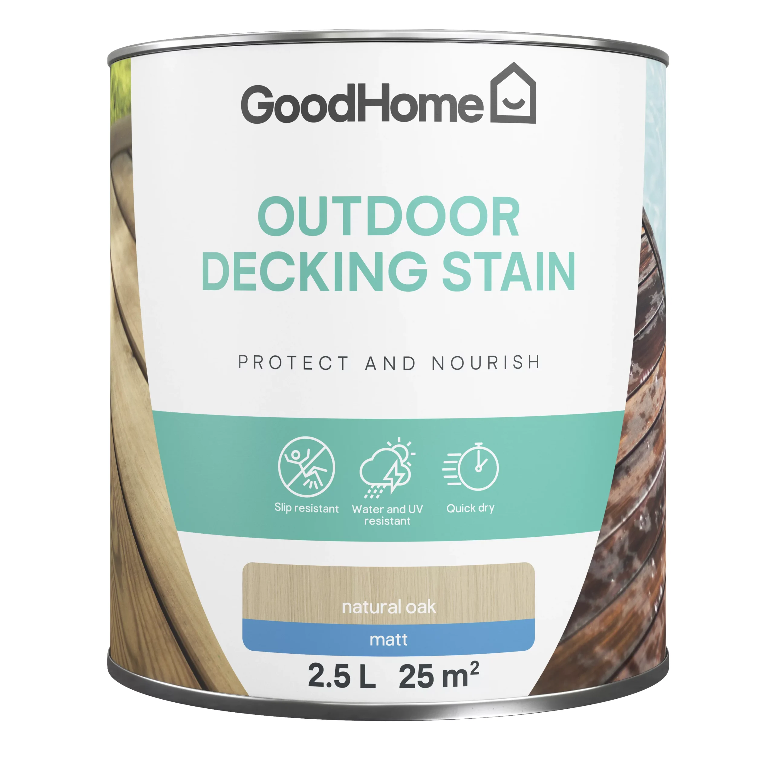 GoodHome Natural oak Matt Quick dry Decking Wood stain, 2.5L GoodHome Natural Oak Matt Quick Dry Decking Wood Stain, 2.5L -trade point store goodhome natural oak matt quick dry decking wood stain 2 5l5059340297156 02c scaled